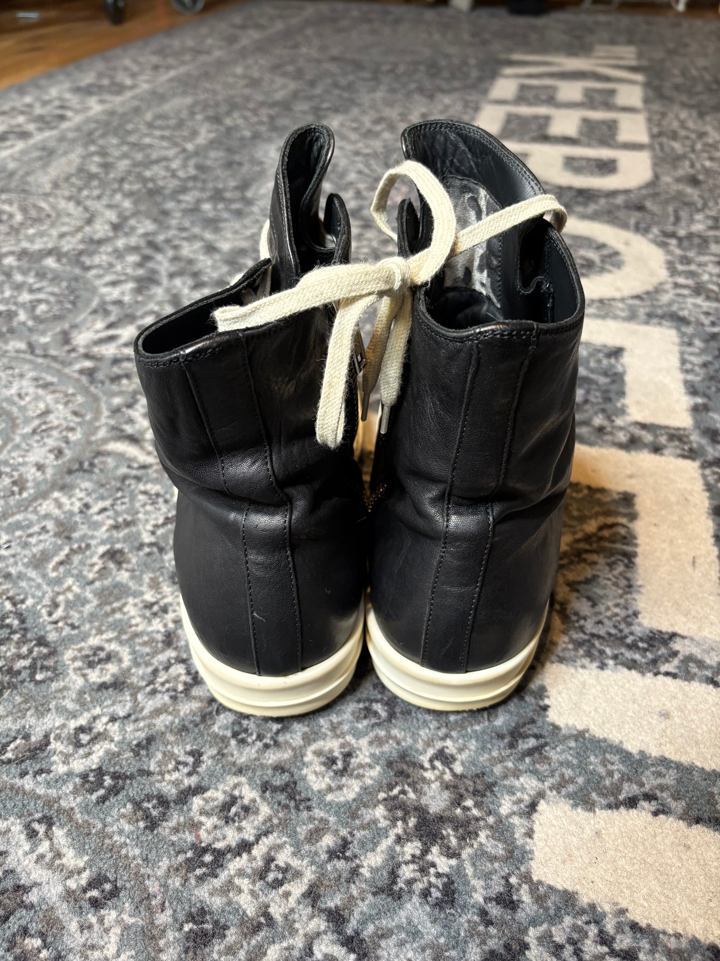 Rick Owen’s Ramone Leather High Top “Black Cream”