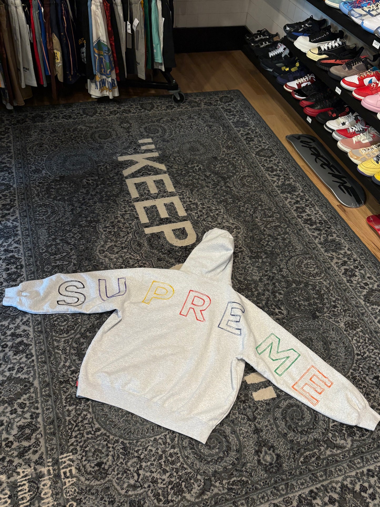Supreme Gray Multicolor Logo Hoodie Size XL