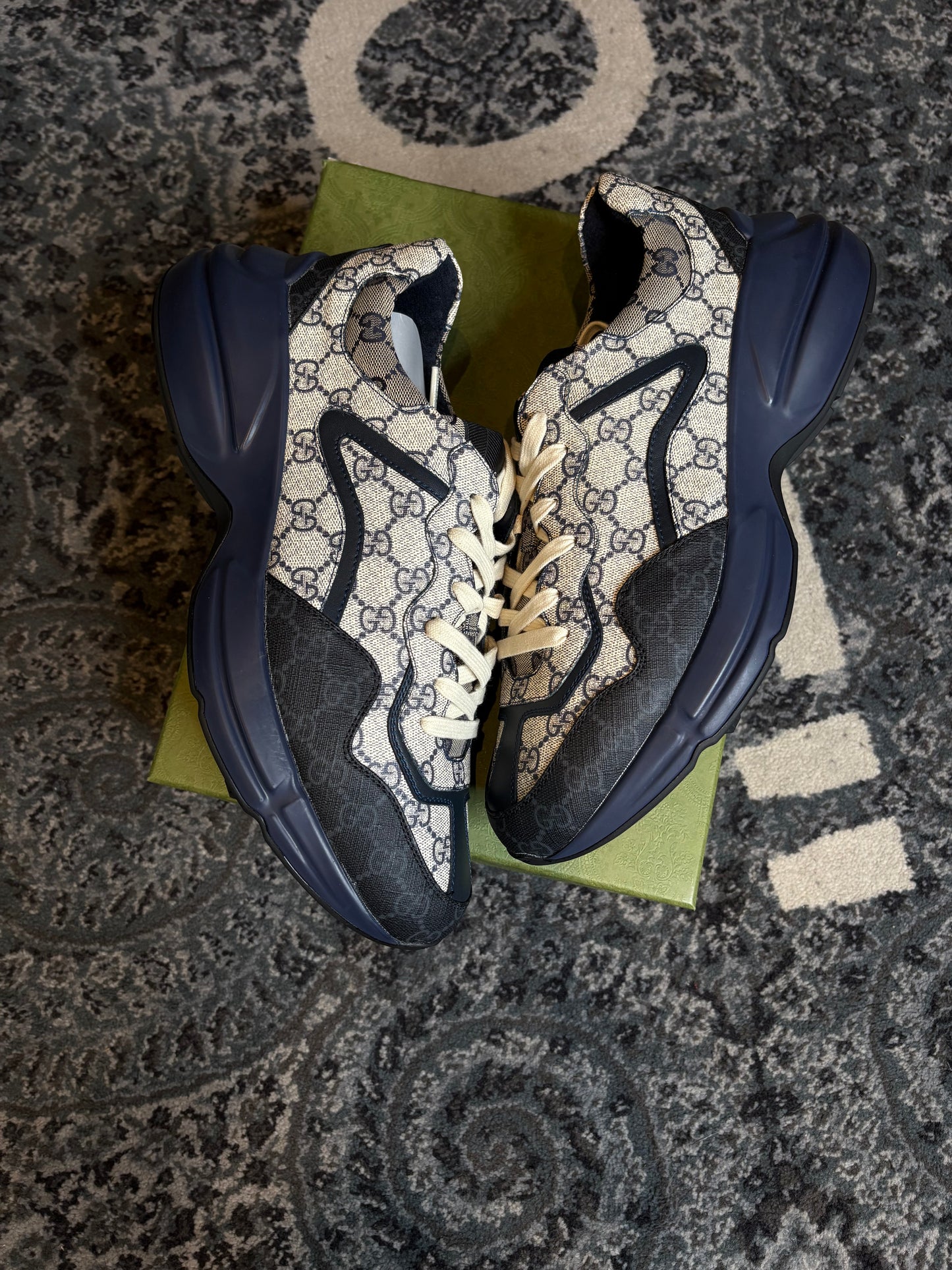 Gucci GG Rython “Beige Blue Monogram” Ds Og Size 13