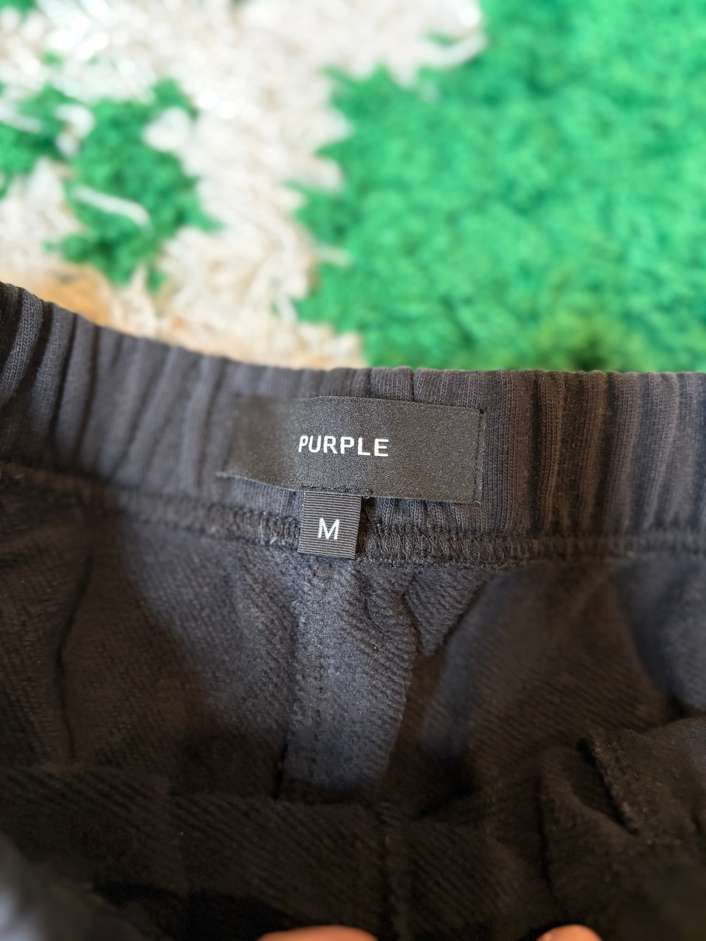Purple Graphic Sweat Shorts Black Size Medium