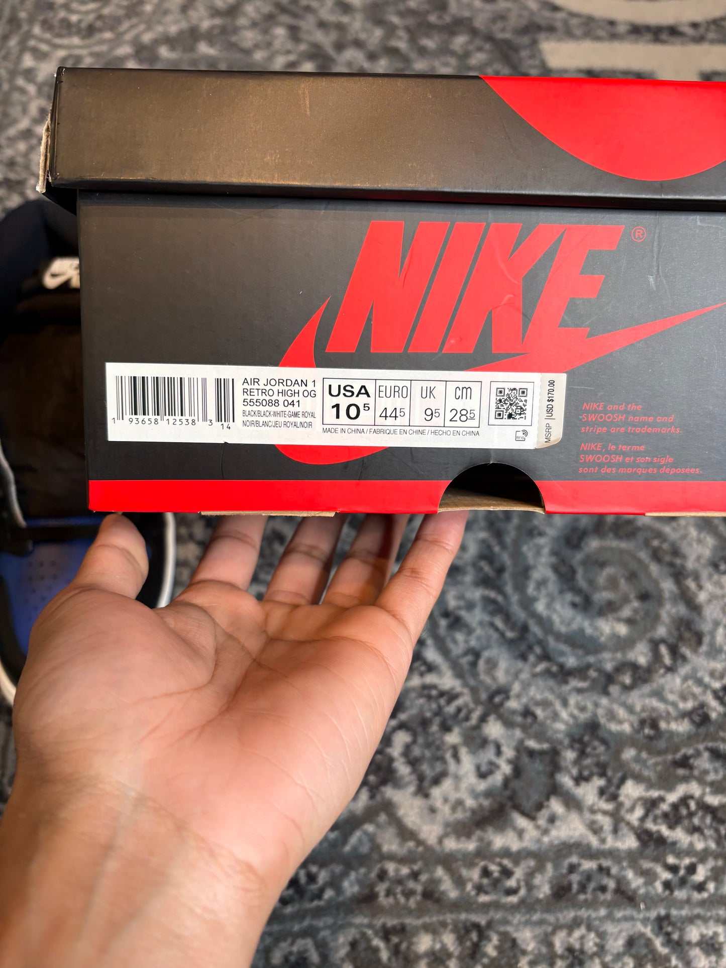 Jordan 1 Retro “Royal Toe” DS OG SIZE 10.5