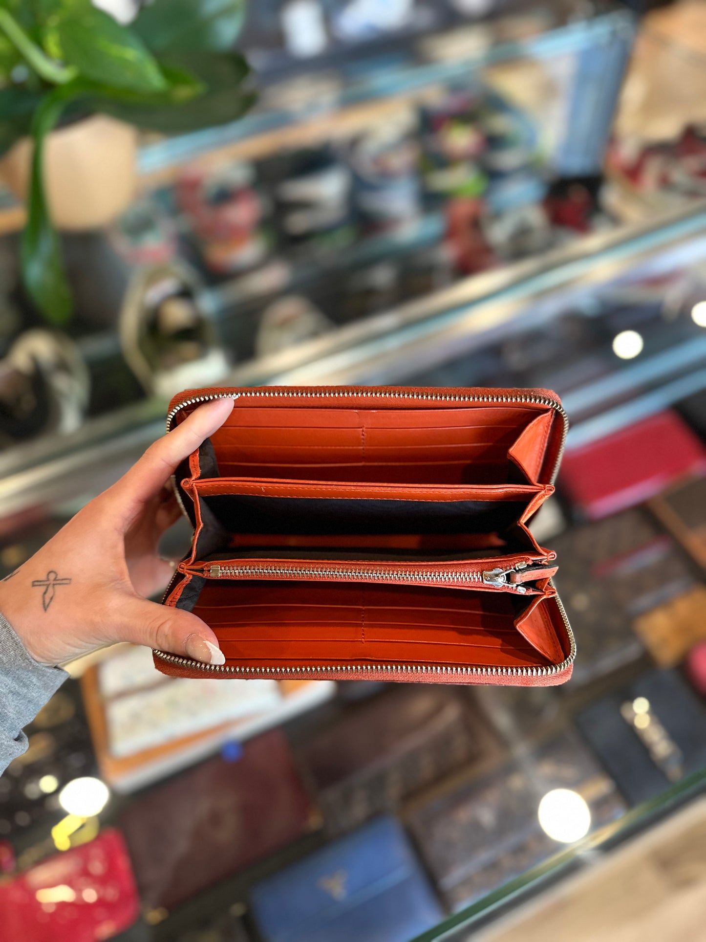 Gucci Burnt Orange Monogram Zip Wallet