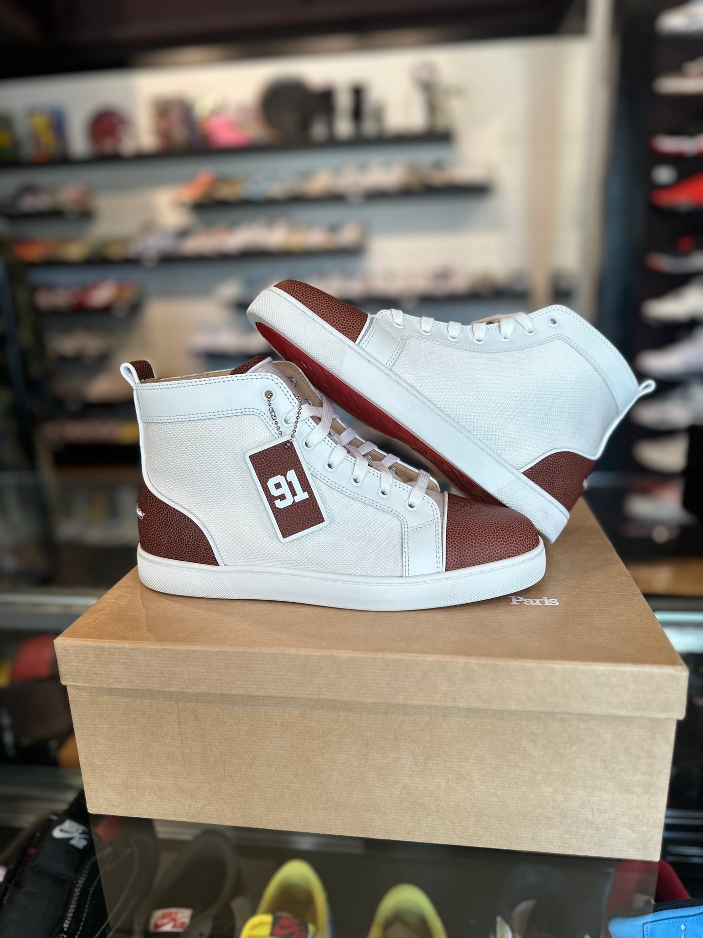 Louboutin White/Brown High Top Clean OG Size 43