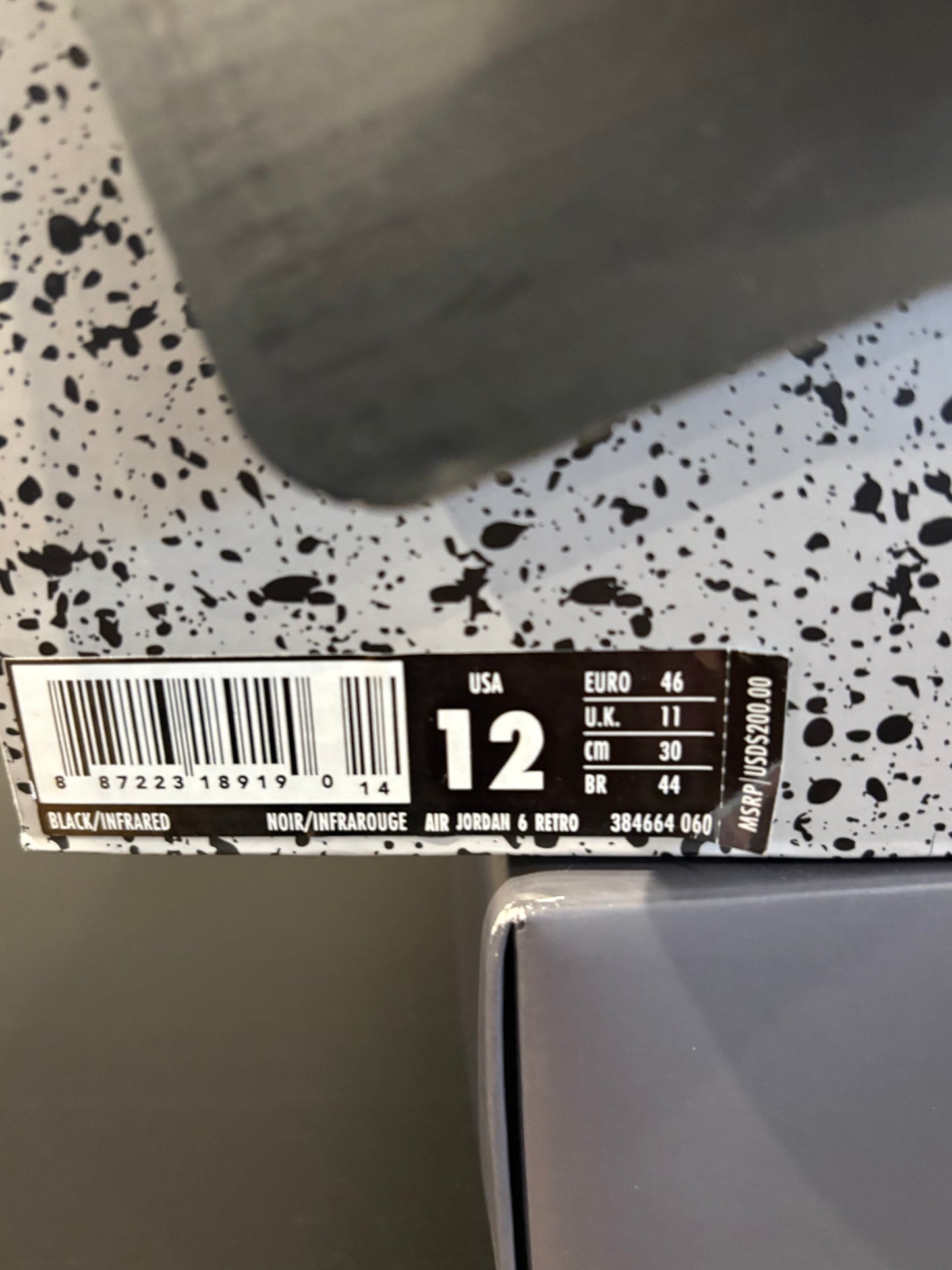 Jordan 6 Retro Black Infrared (2019) DS OG Size 12