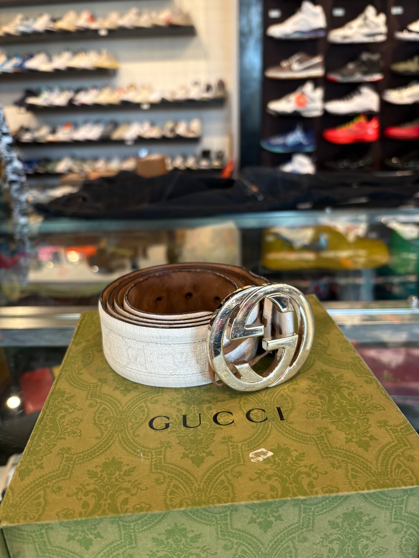Gucci Belt White Silver Size 36/37