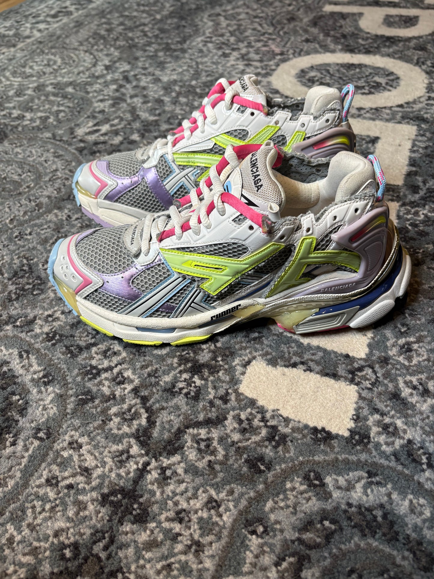 Balenciaga Runner “Leather Free Grey Light Purple Neon Yellow White” Po Nb Size 10(43 EU)