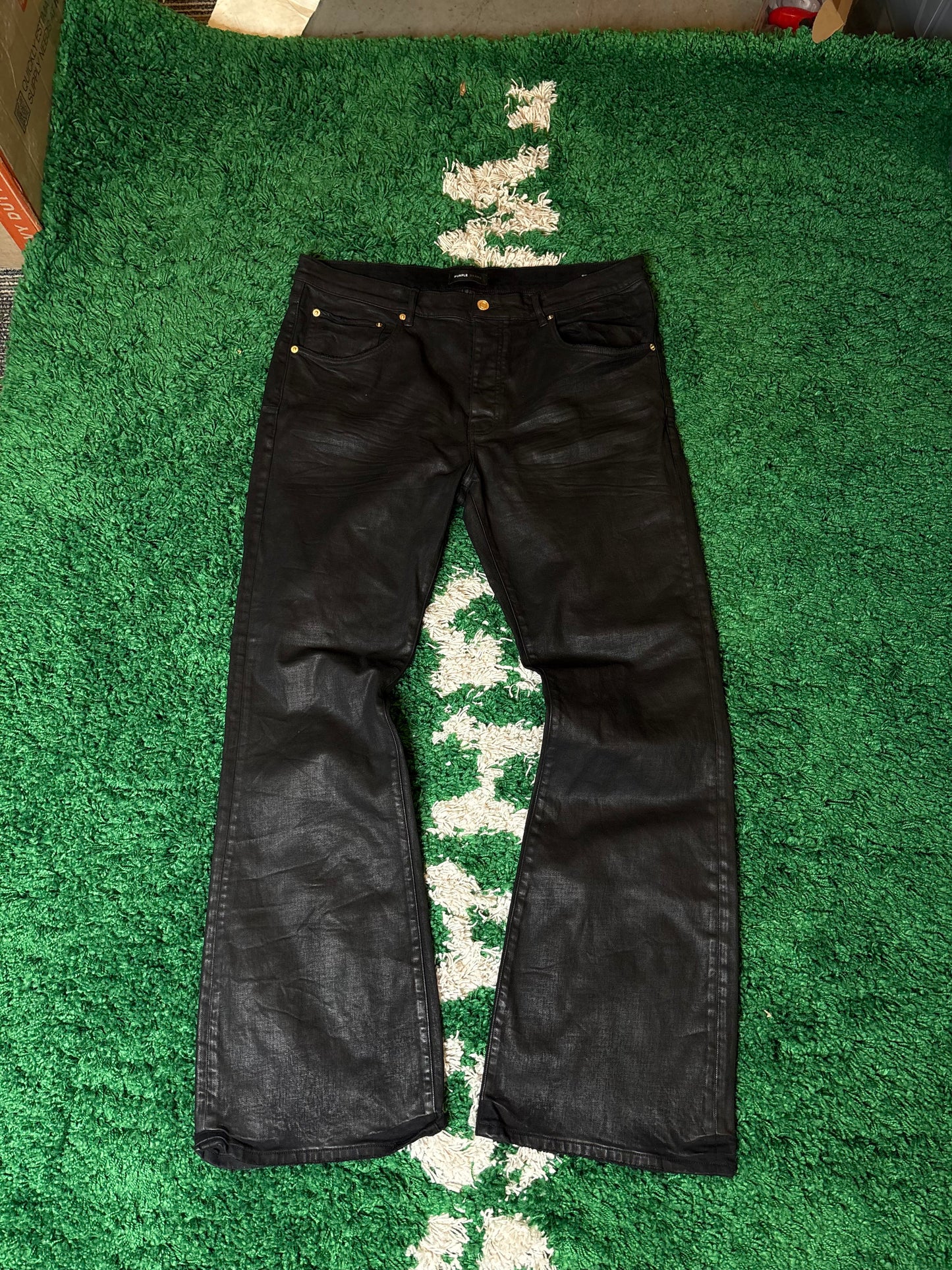 Purple Jeans Waxed Black Flare Size 40