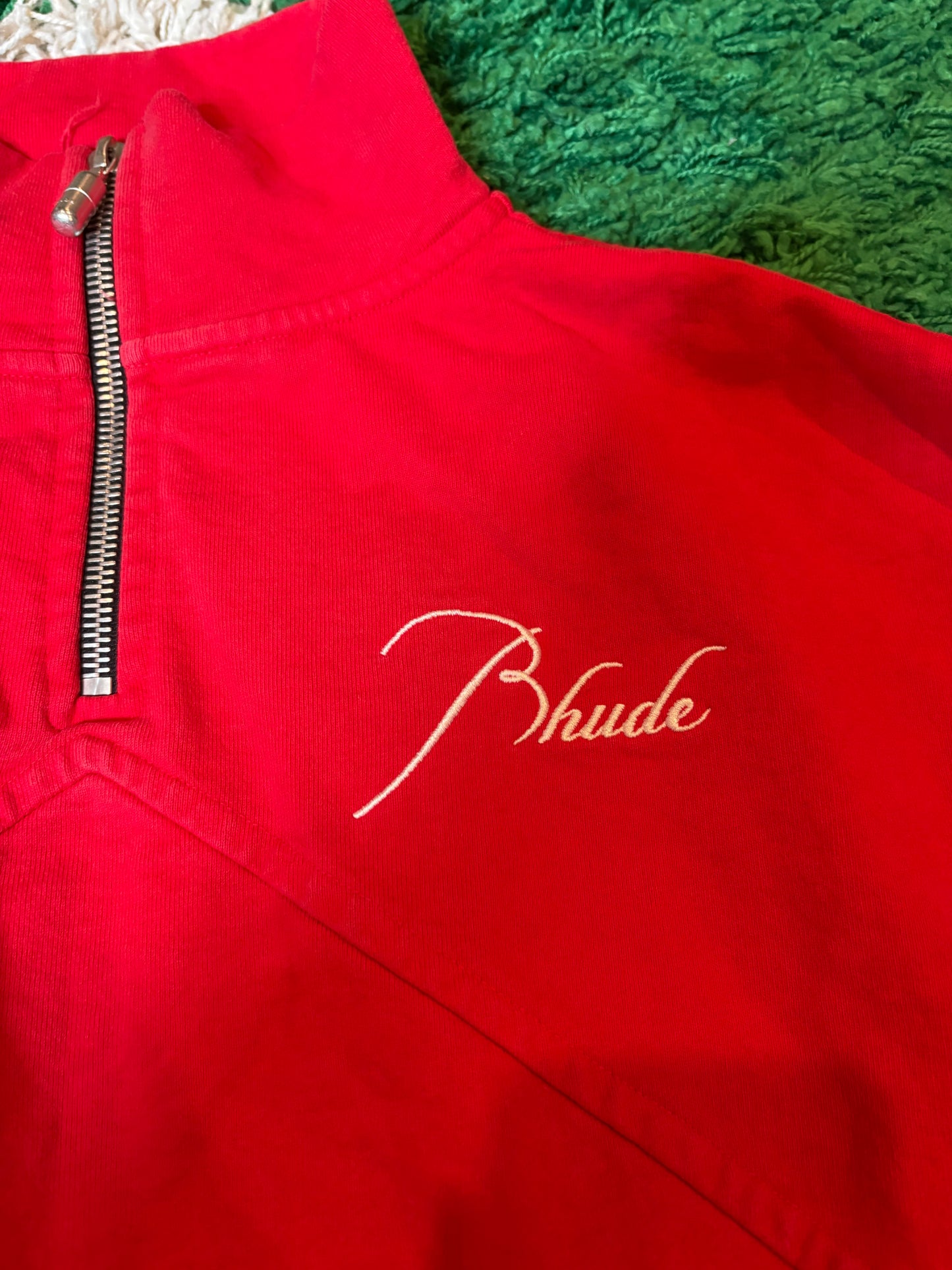 Rhude Red Script Quarter Zip Size Medium