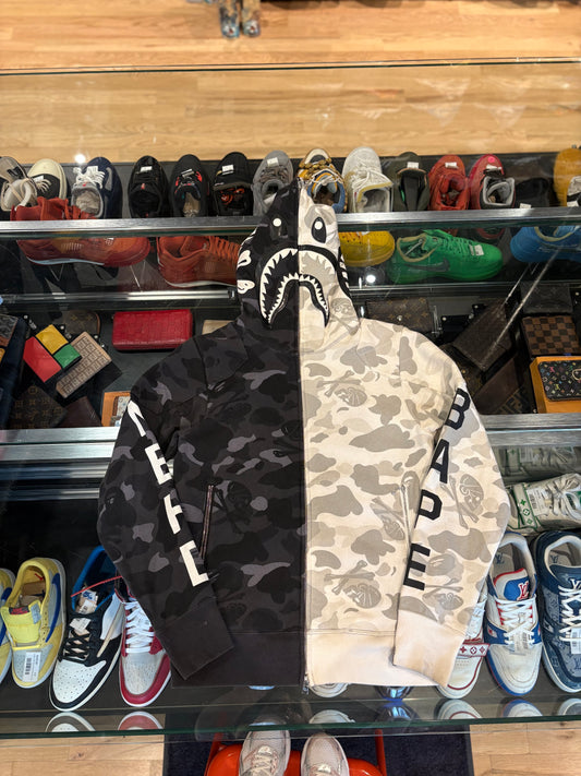 Bape Neighborhood Split Gray Zip Hoodie Size Small