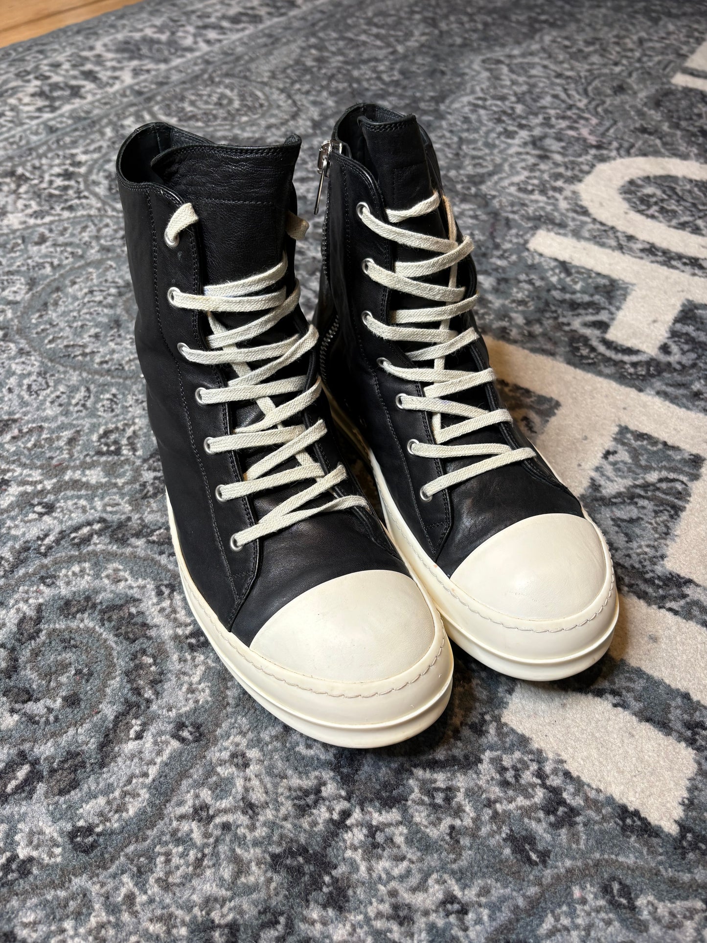Rick Owen’s Ramone Leather High Top “Black Cream”