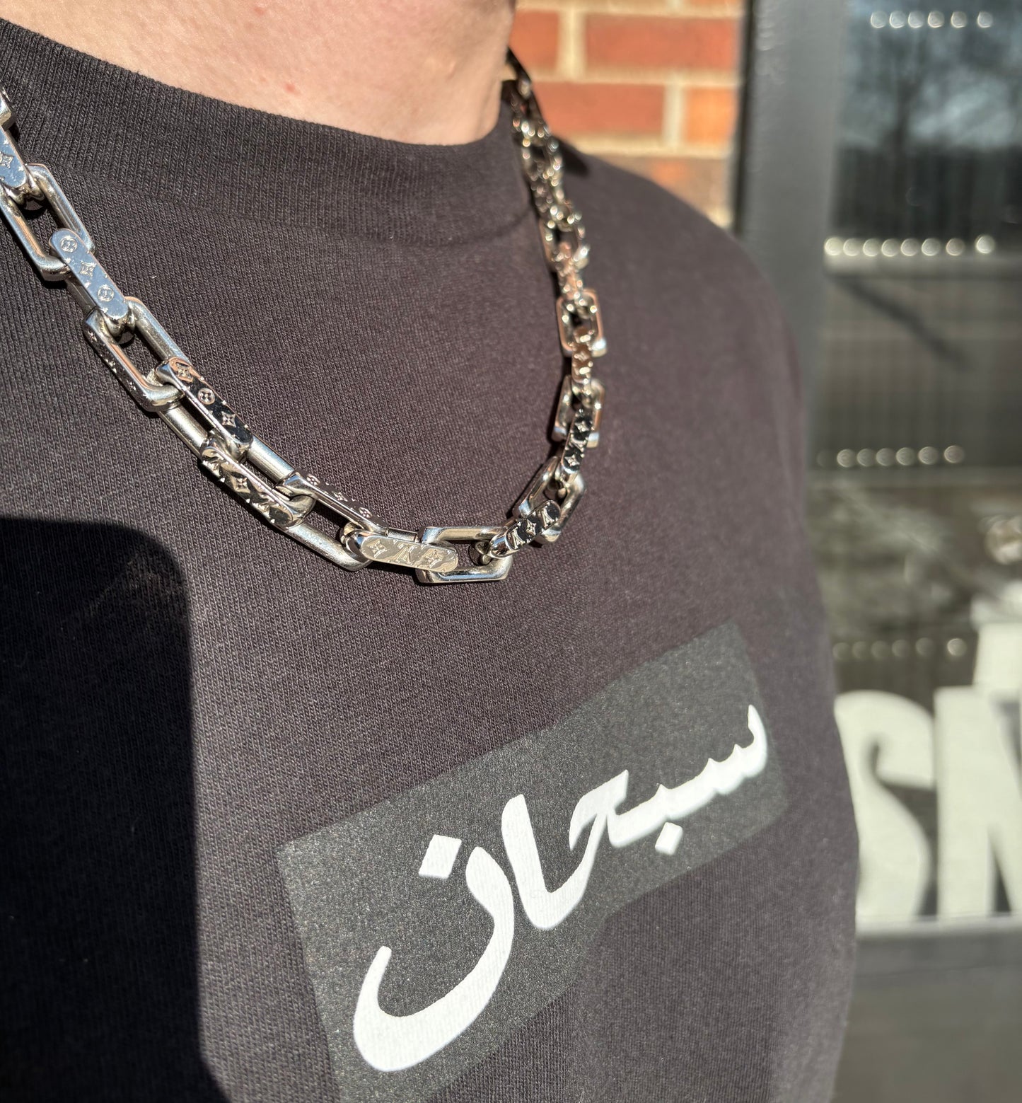 Louis Vuitton Silver Monogram Chain Necklace