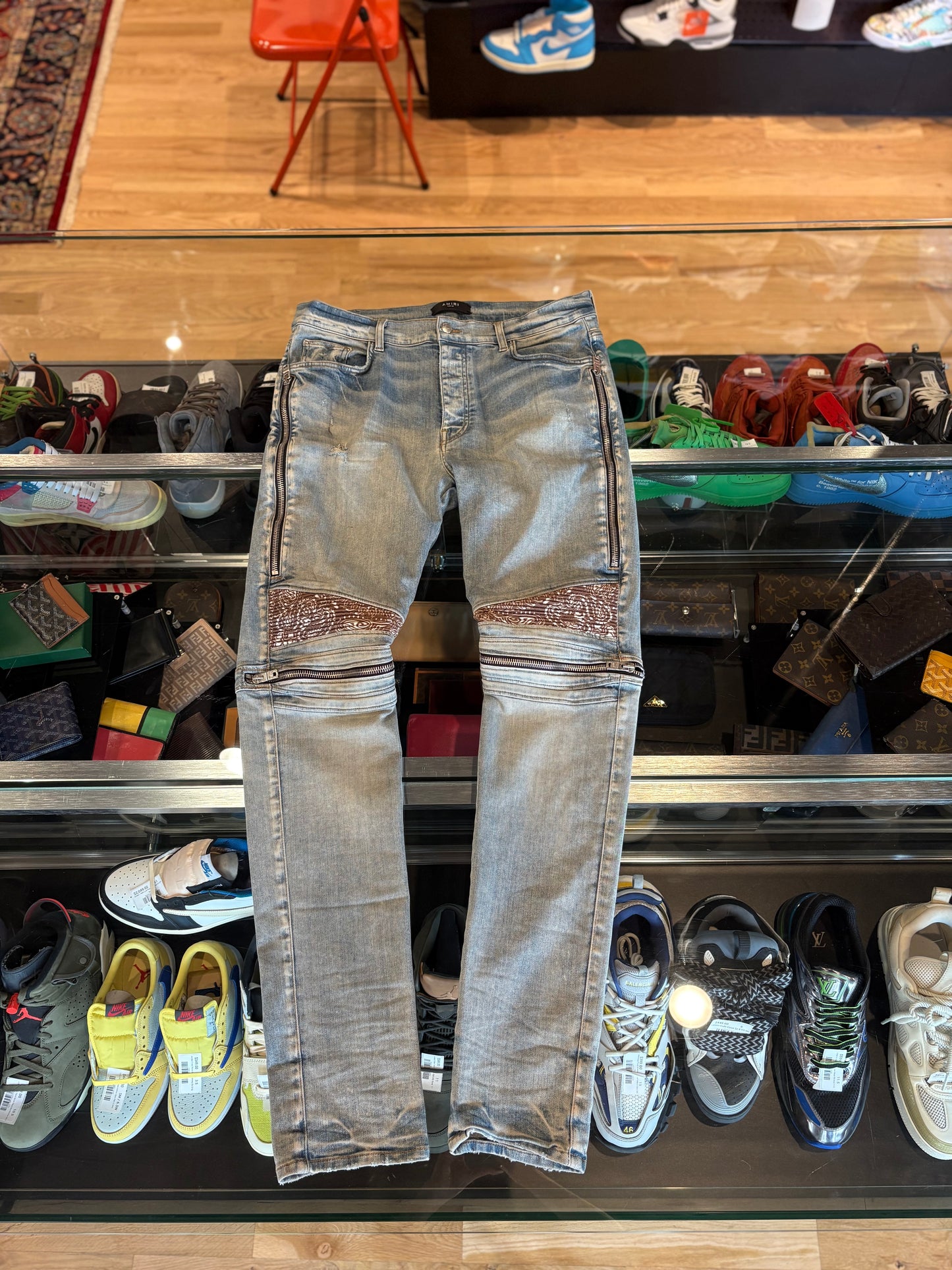 Amiri Jeans Blue Brown Zipper Size 38