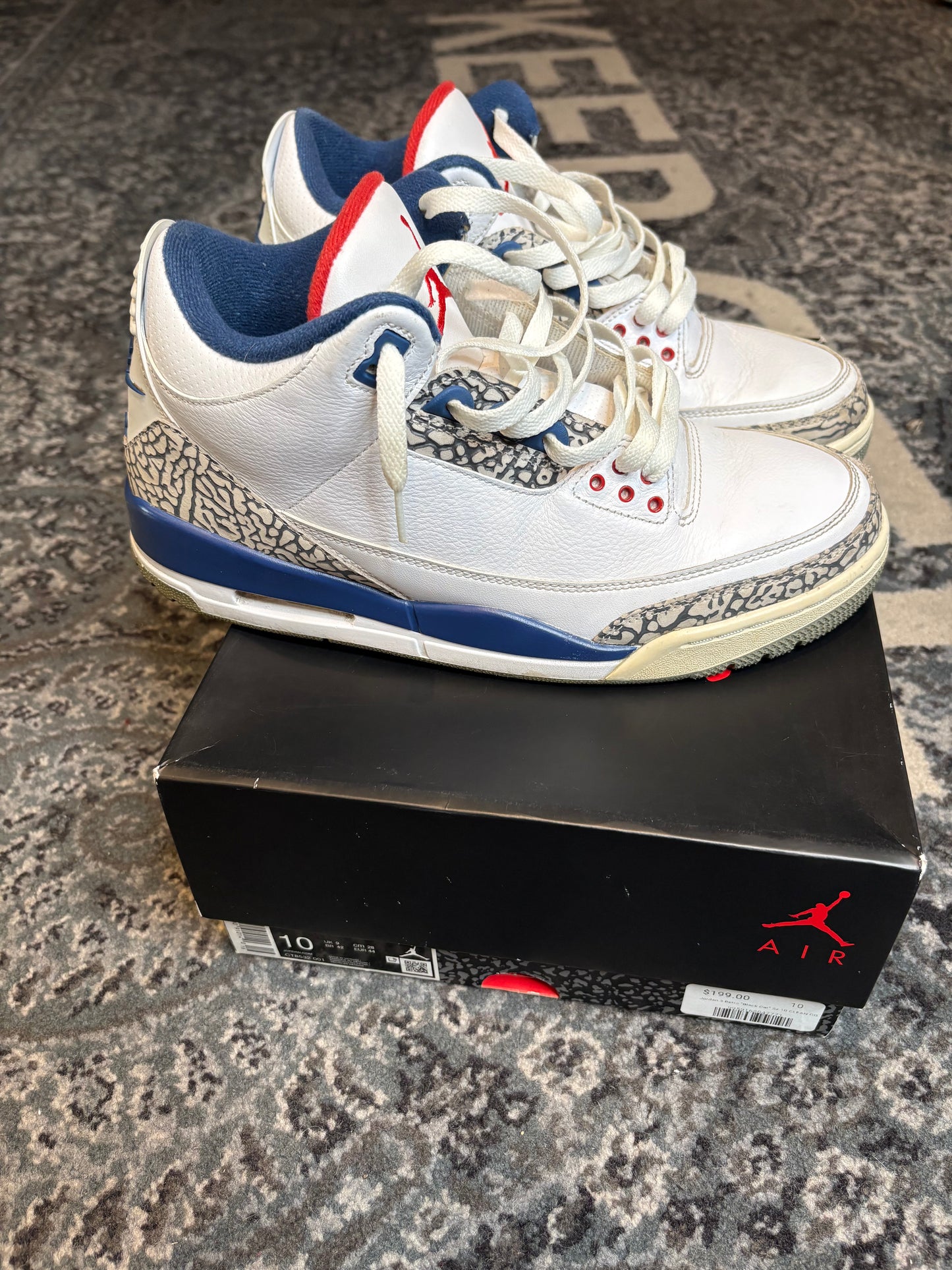 Jordan 3 Retro “True Blue” Po Rb Size 10
