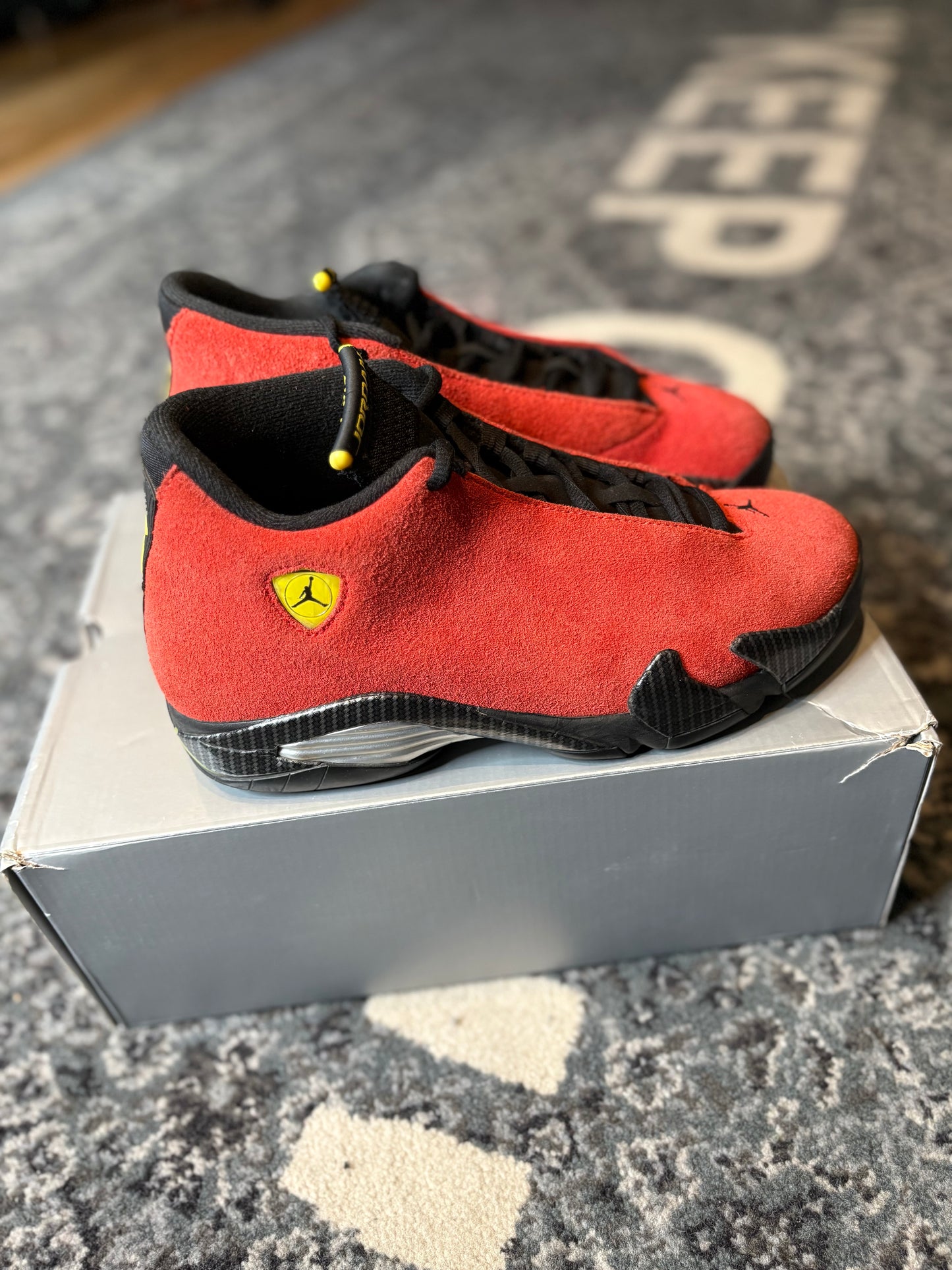 Jordan 14 Retro “ Ferrari” PO OG SIZE 7.5
