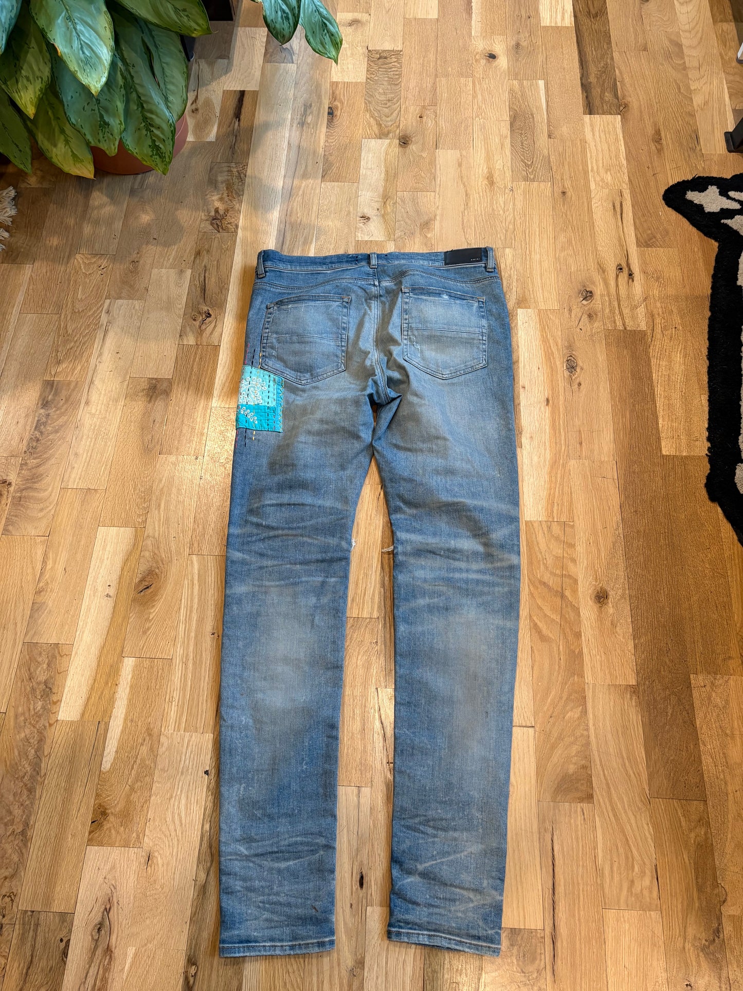 Amiri Jeans Light Wash Patchwork Size 38