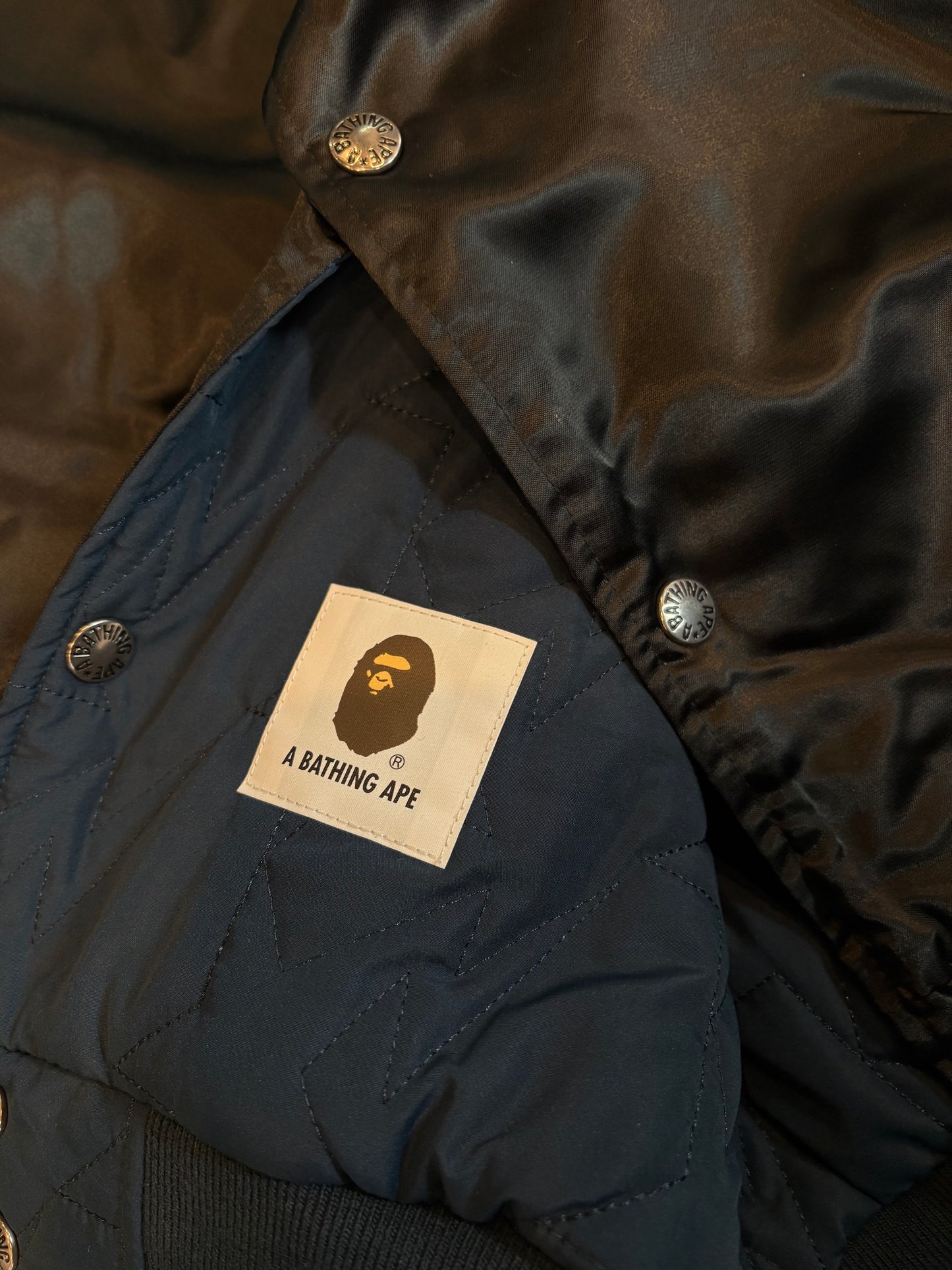 Bape Black Satin Varsity Jacket Size XL
