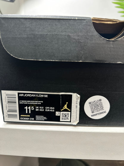 Air Jordan 1 Low SE “Light Smoke Grey/Gym Red” Size 11.5 DS OG
