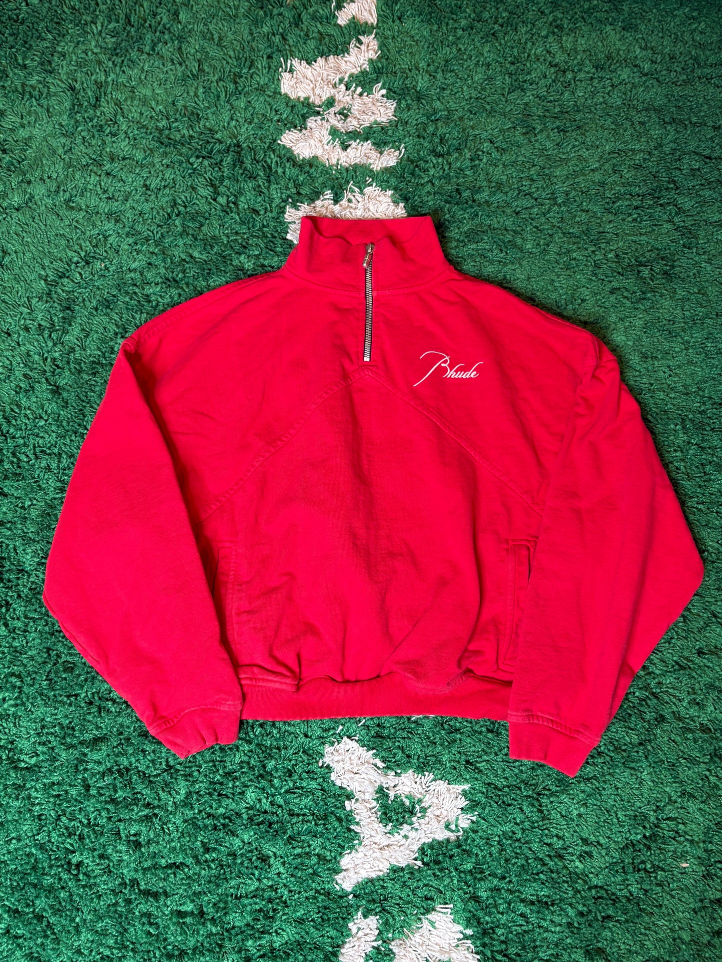 Rhude Red Script Quarter Zip Size Medium