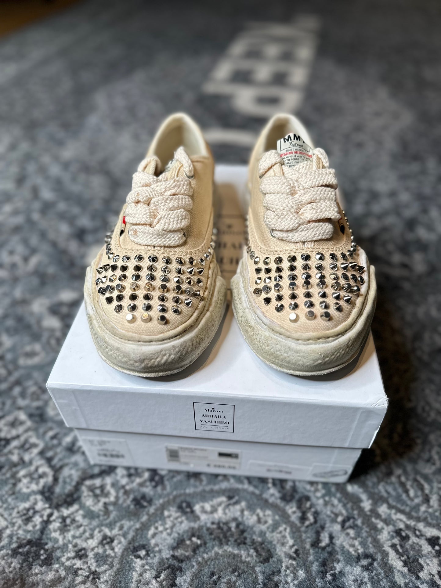 Maison Mihara Yasuhiro Baker OG Sole Studded Canvas Low “White” Clean OG Size 7(40 EU)