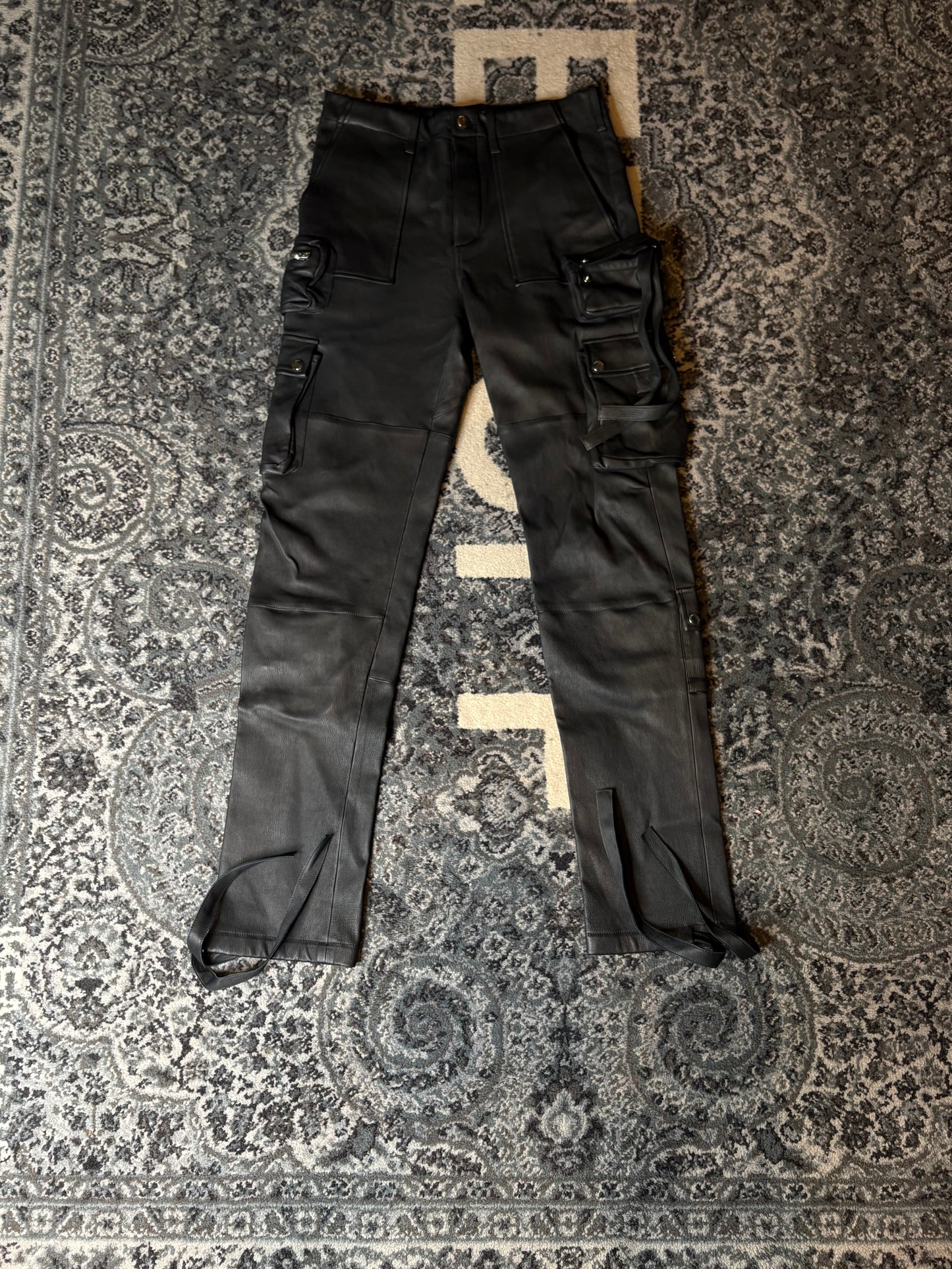 Amiri Black Leather Jeans Po Size 32(48 EU)