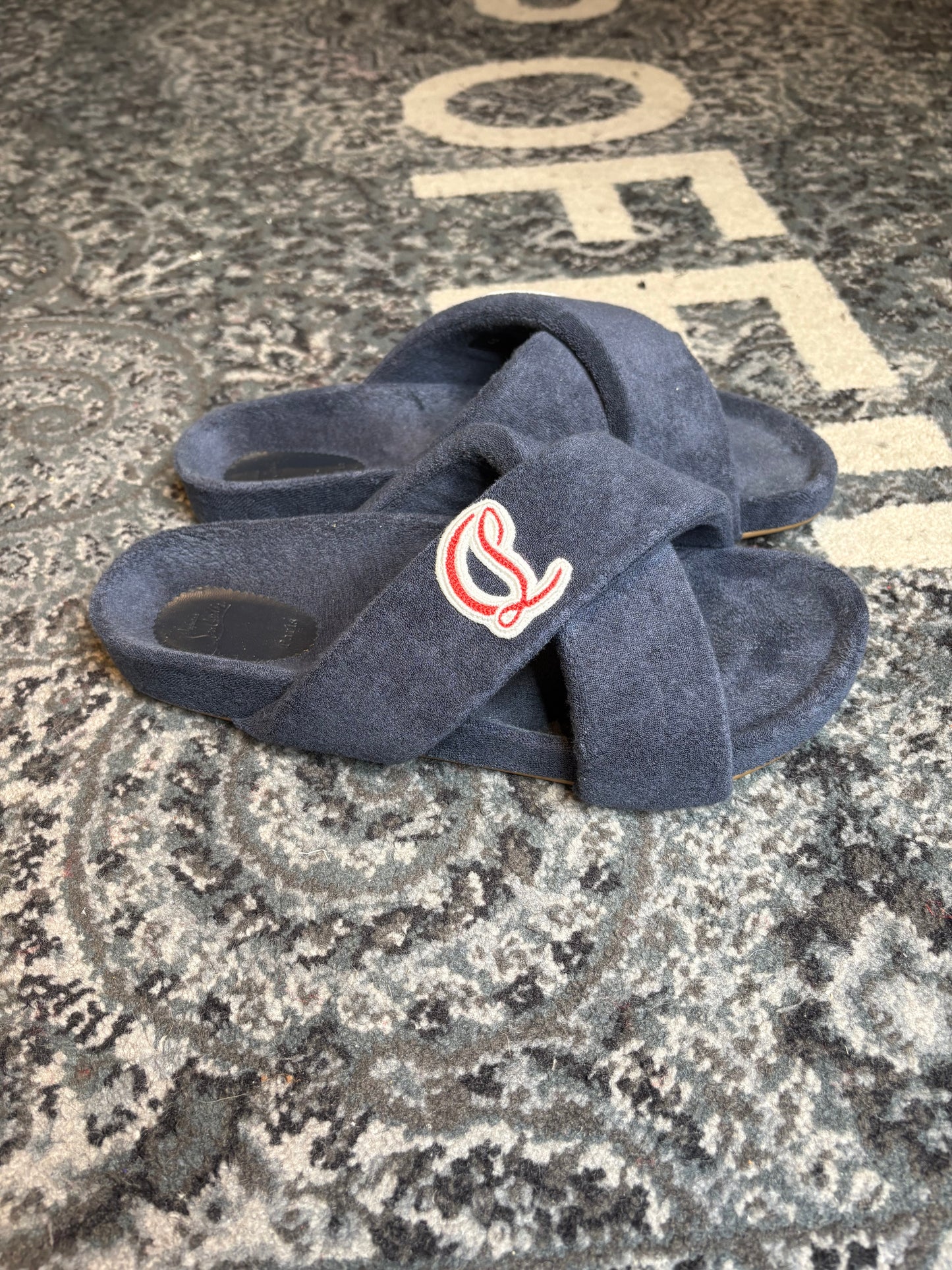 Christian Louboutin Bizzu Cross Strap Terry Cloth Slides Clean Nb Size 13(46 EU)
