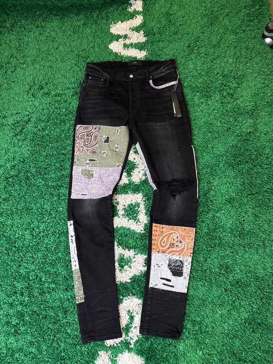 Amiri Jeans Black Bandana Patchwork DS Size 34