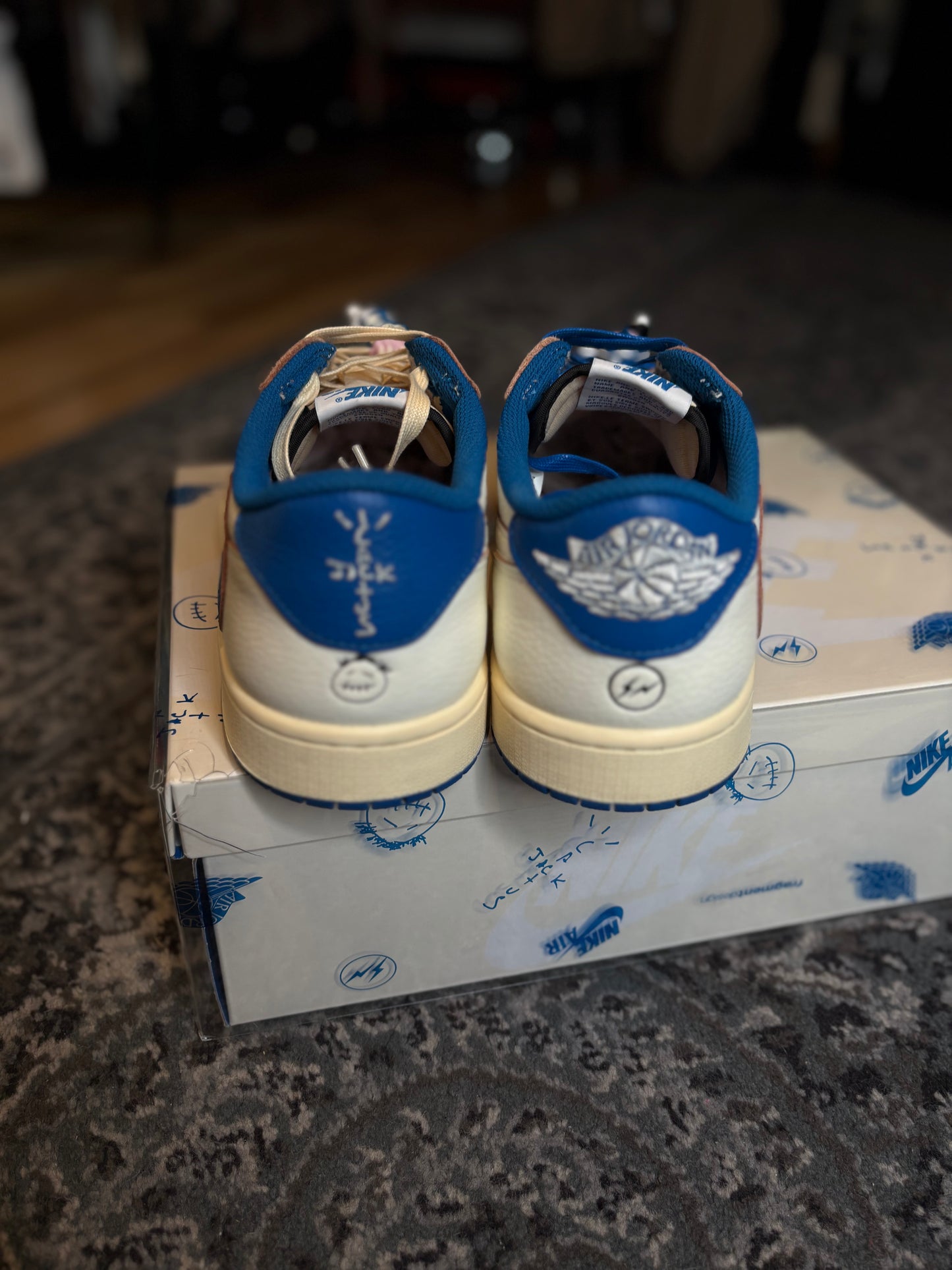 Jordan 1 Retro Low “Fragment X Travis Scott Sail Military Blue” VNDS Og Size 11