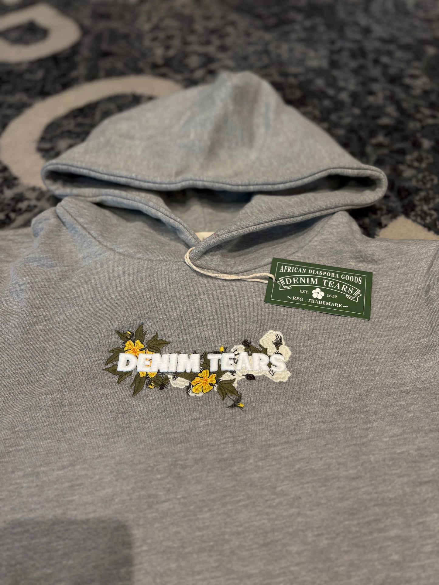 Denim Tears Gray Floral Logo Hoodie DS Size Large