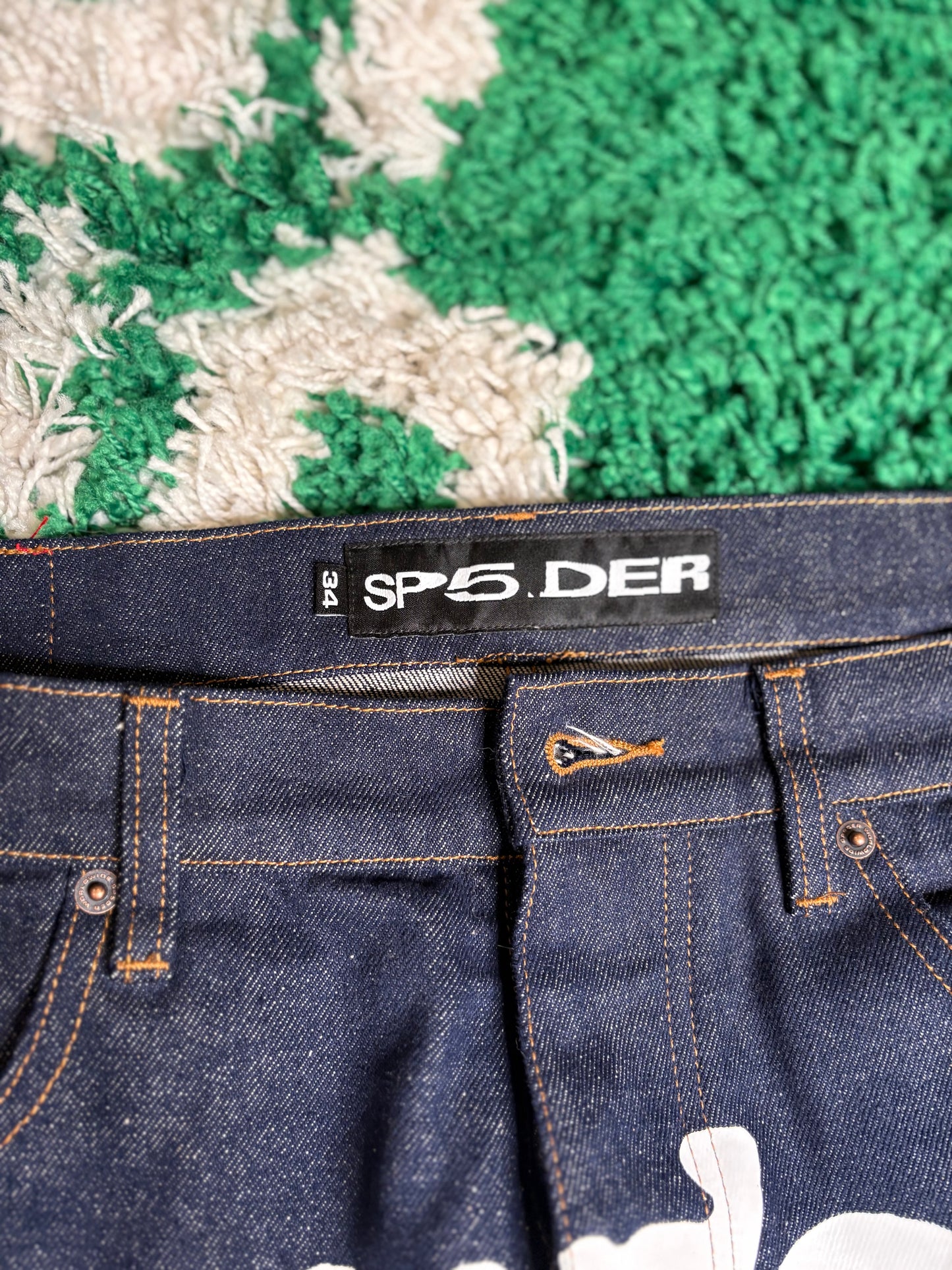 Sp5der Dark Wash Logo Jeans Size 34