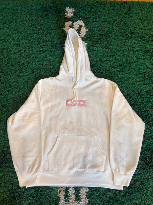 Supreme White/Pink Box Logo Hoodie DS Size L