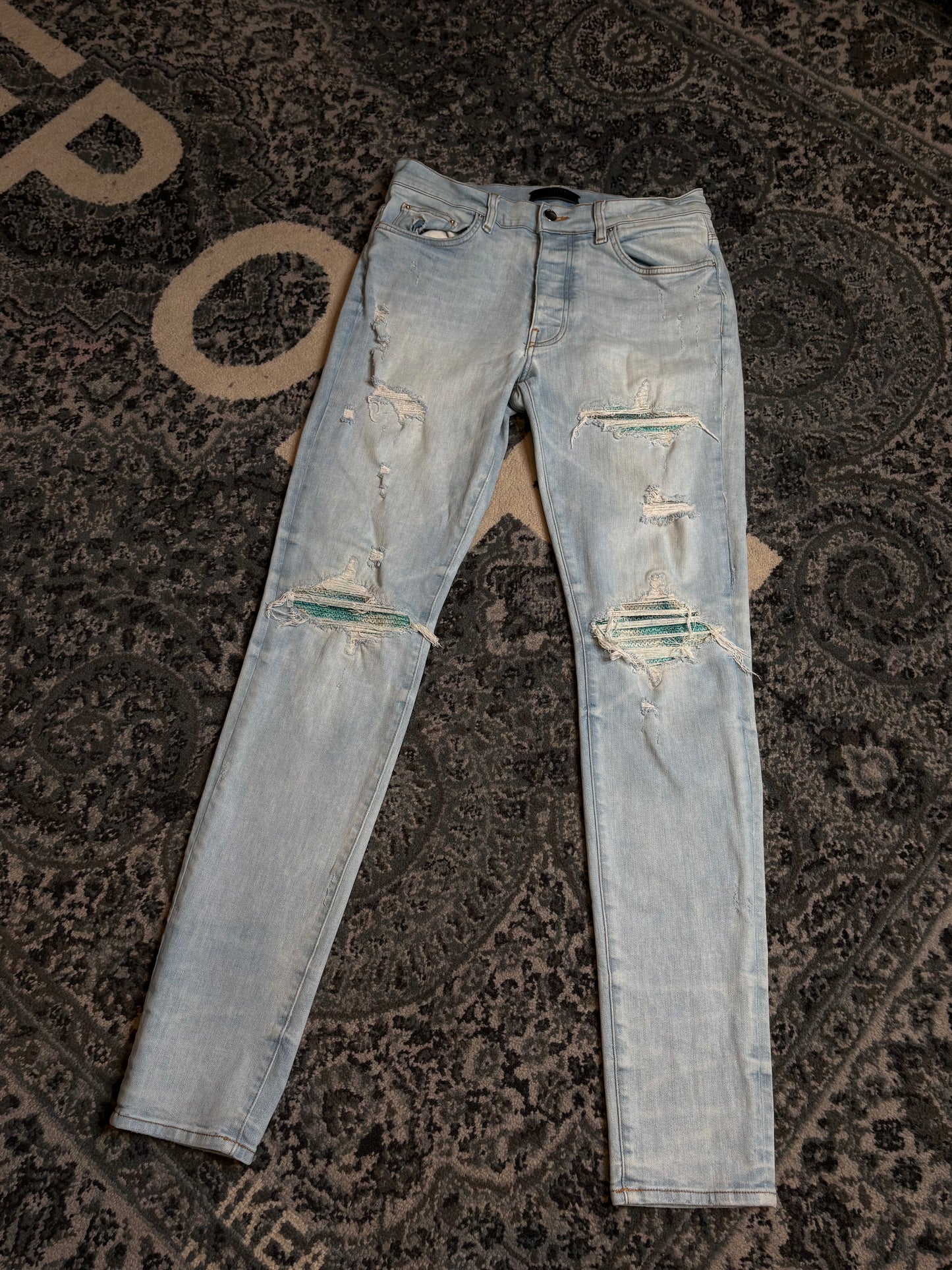 Amiri Jeans Distressed Blue Patchwork PO Size 34
