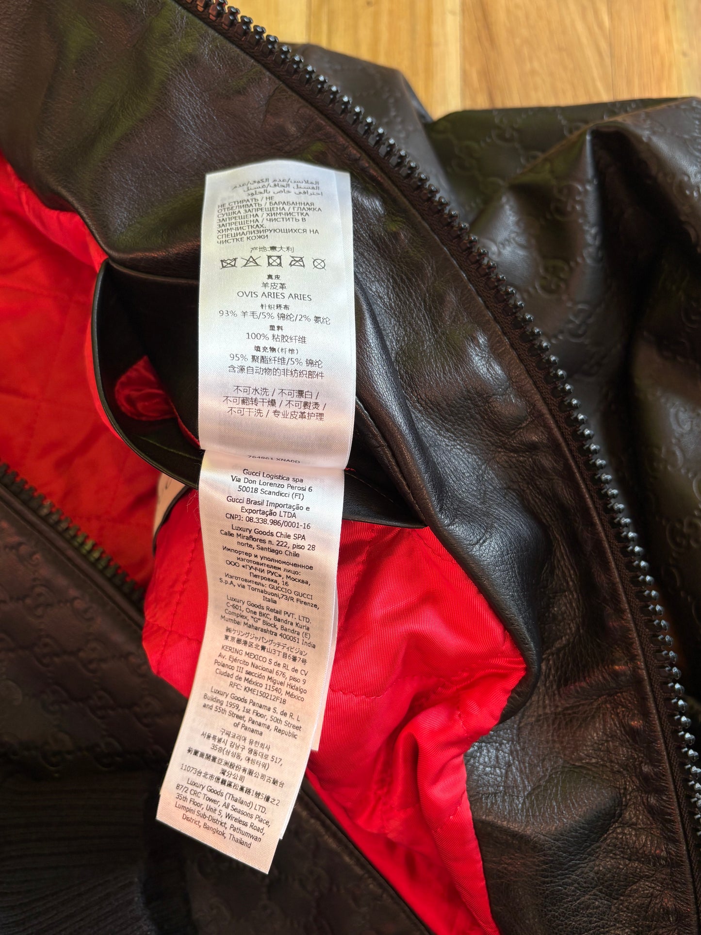 Gucci Leather Embossed Monogram Bomber Jacket Black Size 56