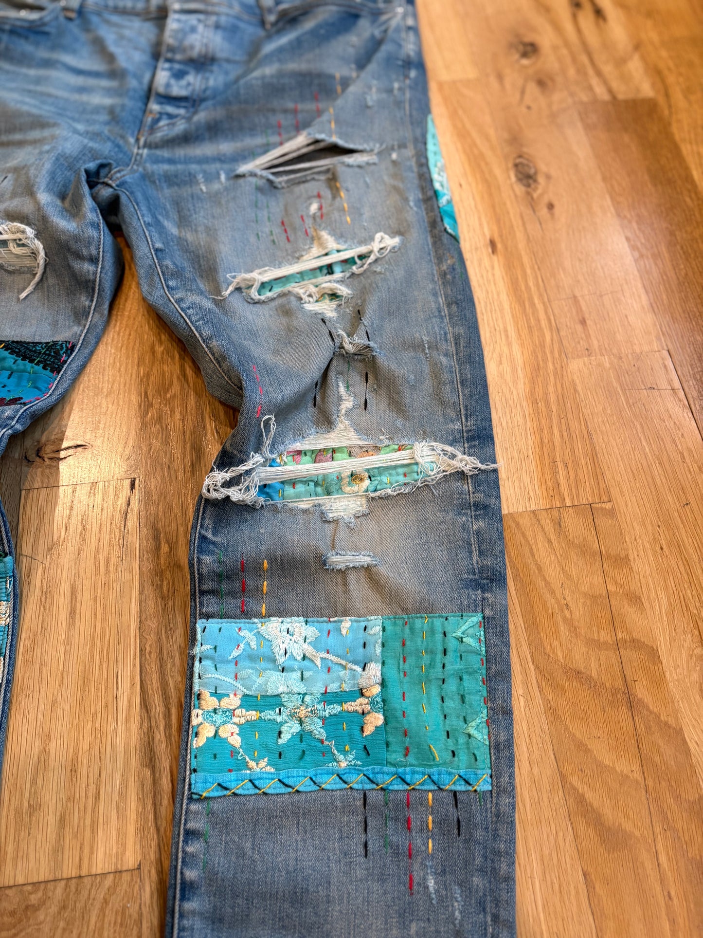 Amiri Jeans Light Wash Patchwork Size 38