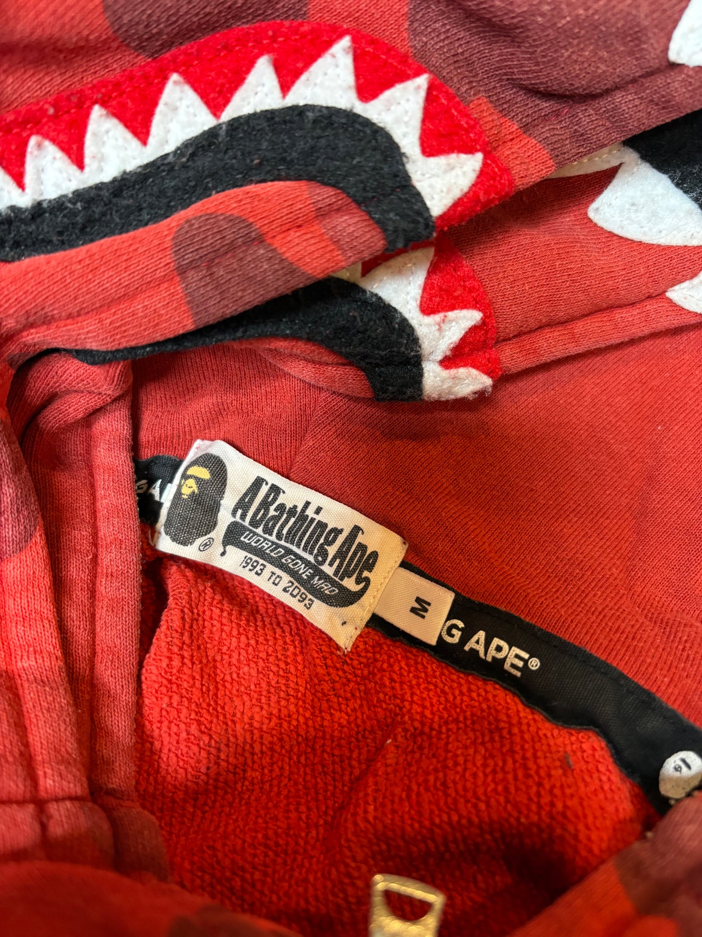 Bape Double Shark Zip Hoodie Red Size Medium