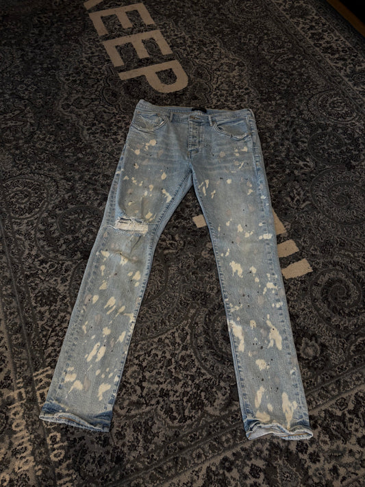 Purple Jeans Light Wash Distressed Splatter Size 36