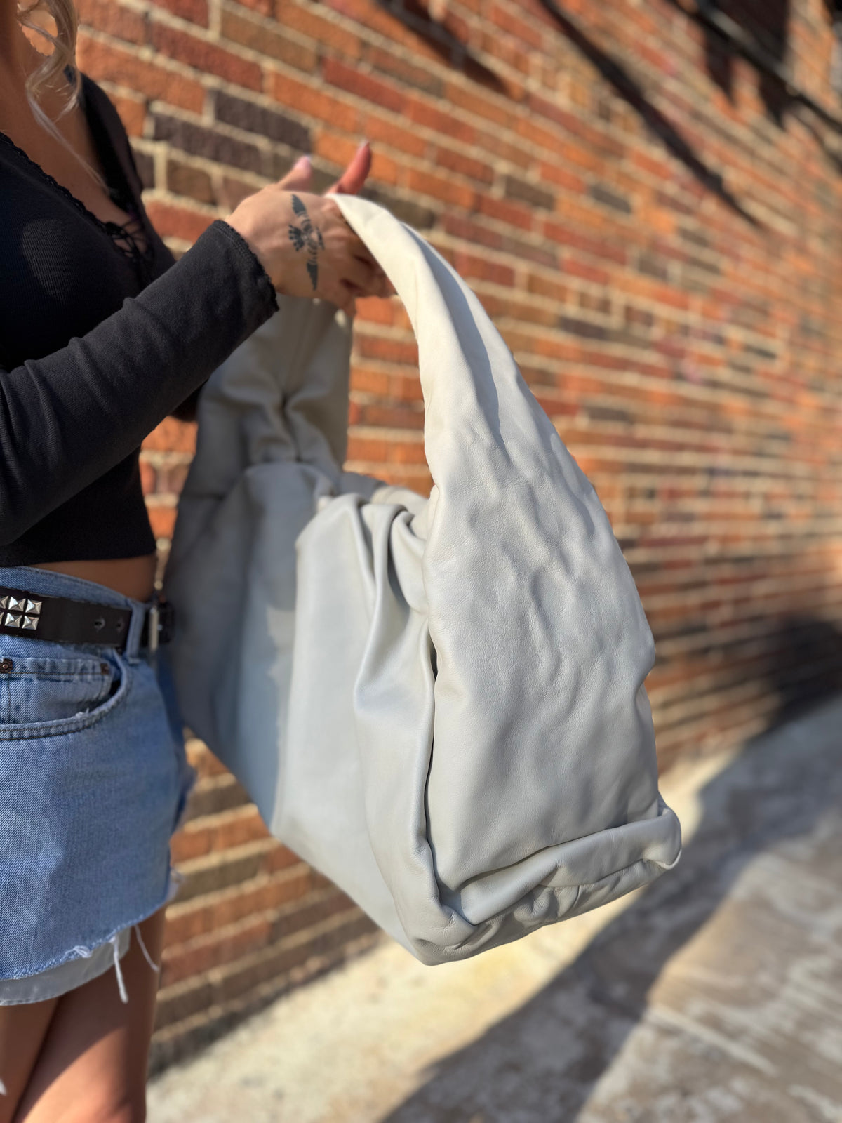 Bottega Veneta Beige Calfskin Leather The Pouch Shoulder Bag