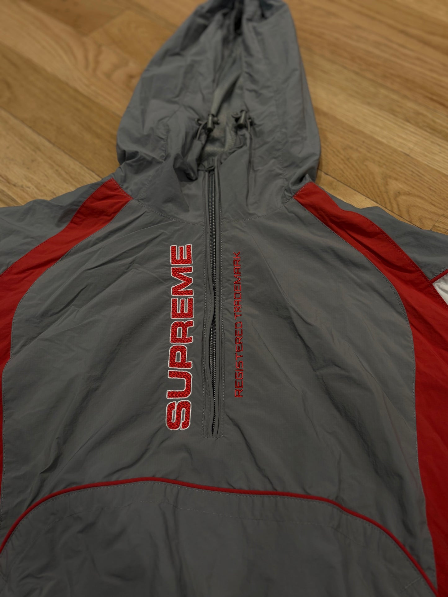 Supreme Gray/Red Panel Quarter Zip Size Large