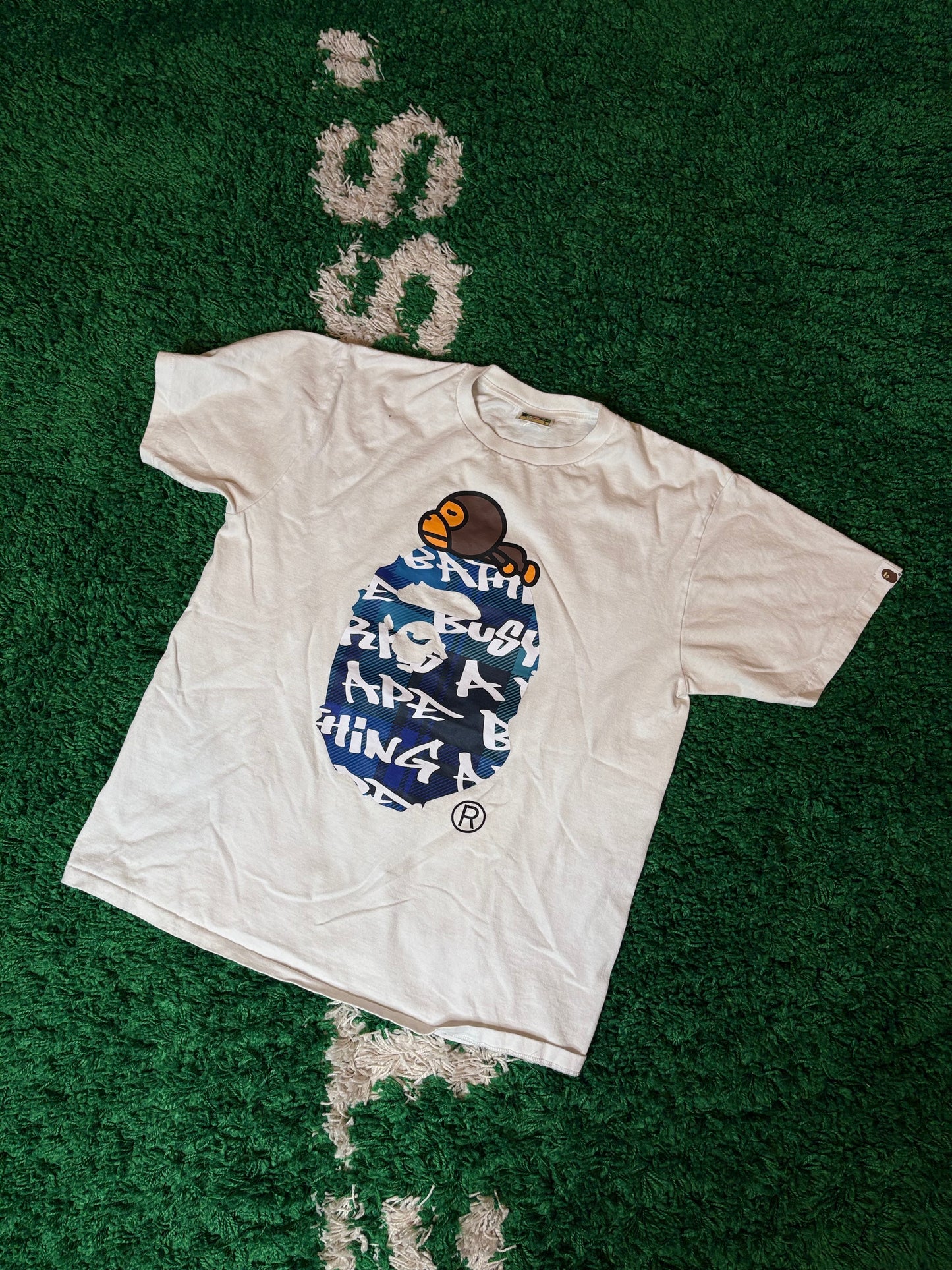 Bape Tee White Blue Head Size Large