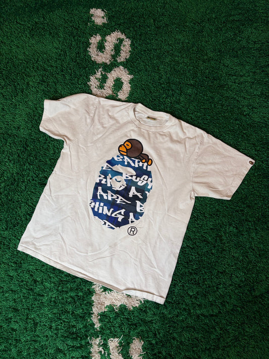 Bape Tee White Blue Head Size Large