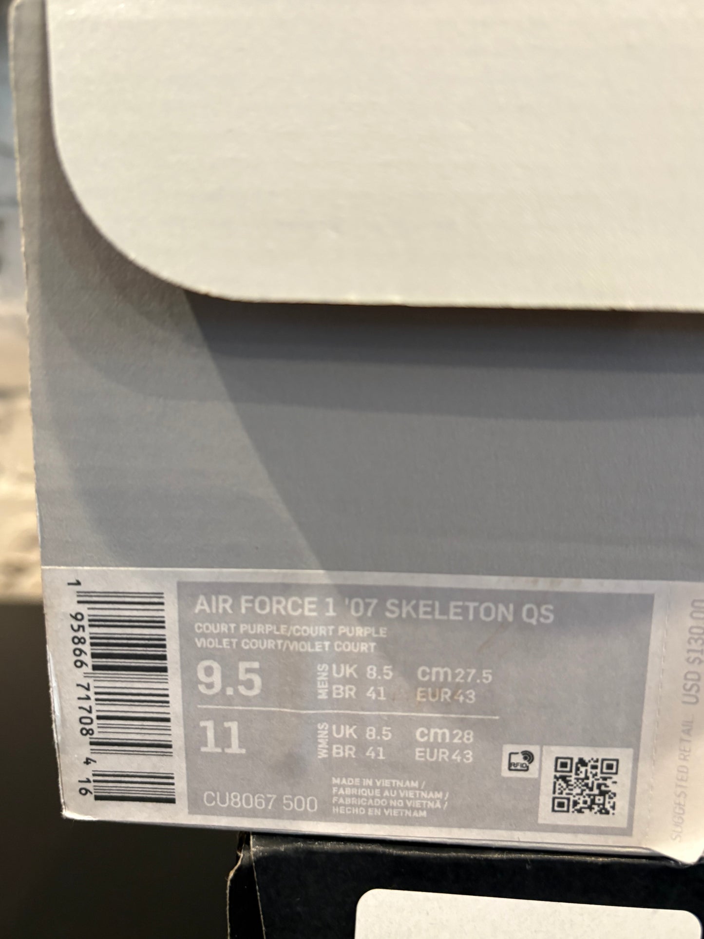 AF1 Low ‘07 Purple Skeleton Halloween DS OG Size 9.5