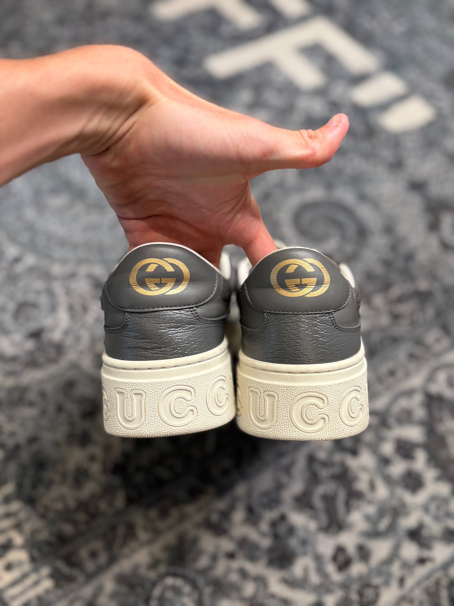 Gucci Leather Sneaker Gray/Blue PO NB Size 11G
