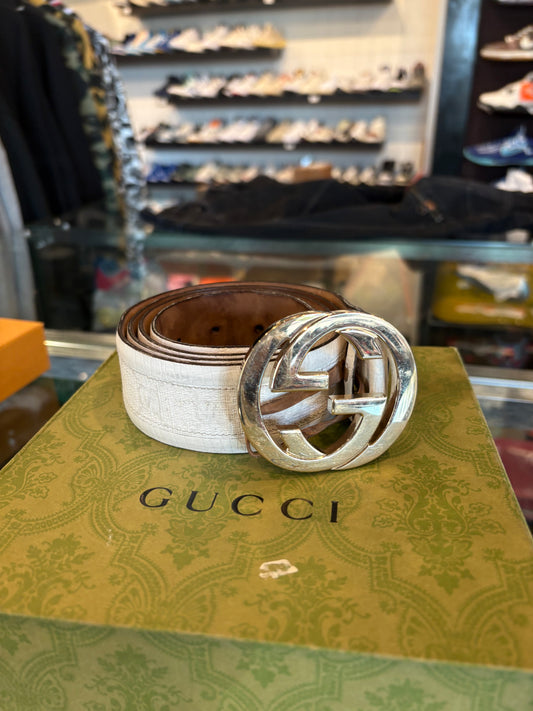 Gucci Belt White Silver Size 36/37