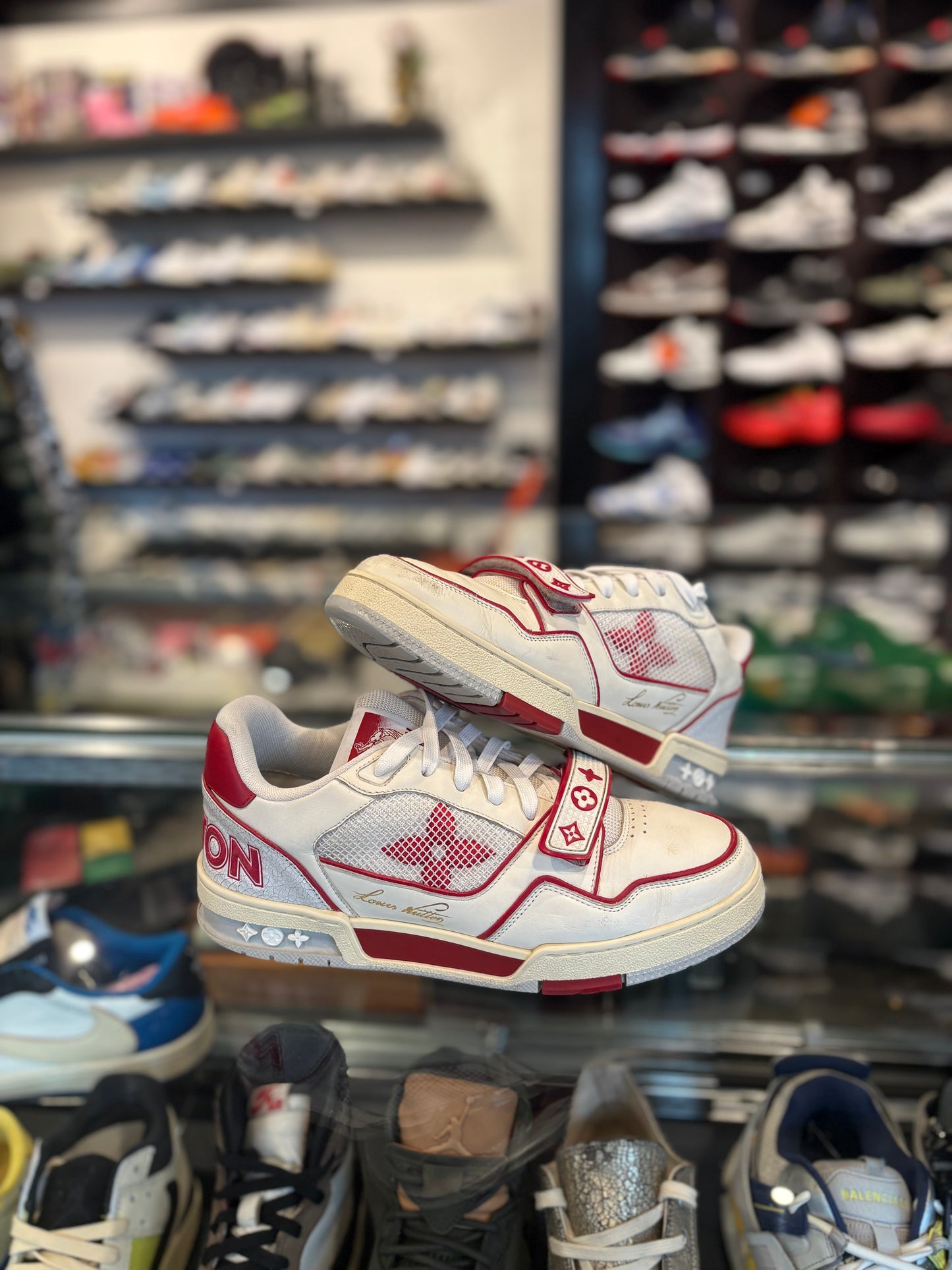 Louis Vuitton Trainer White/Red PO NB Size 7.5LV