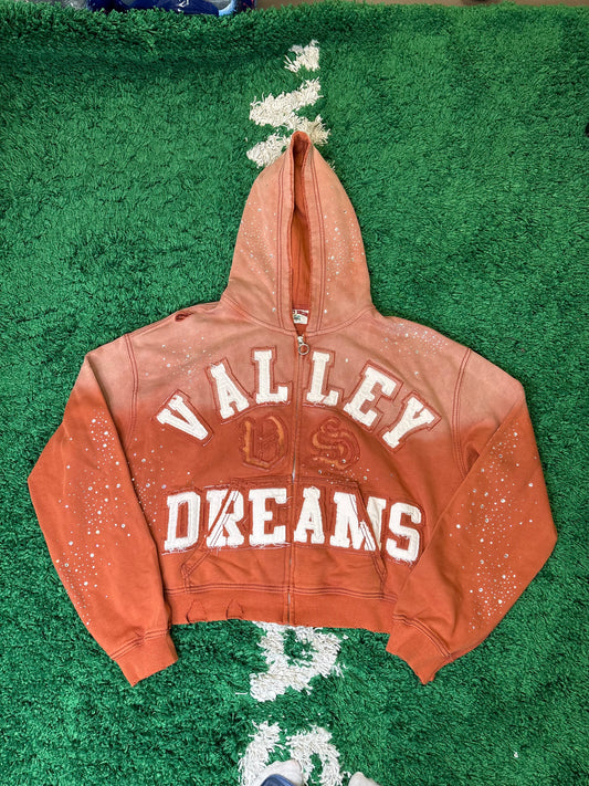 Vale Orange Rhinestone Zip Hoodie Size XL