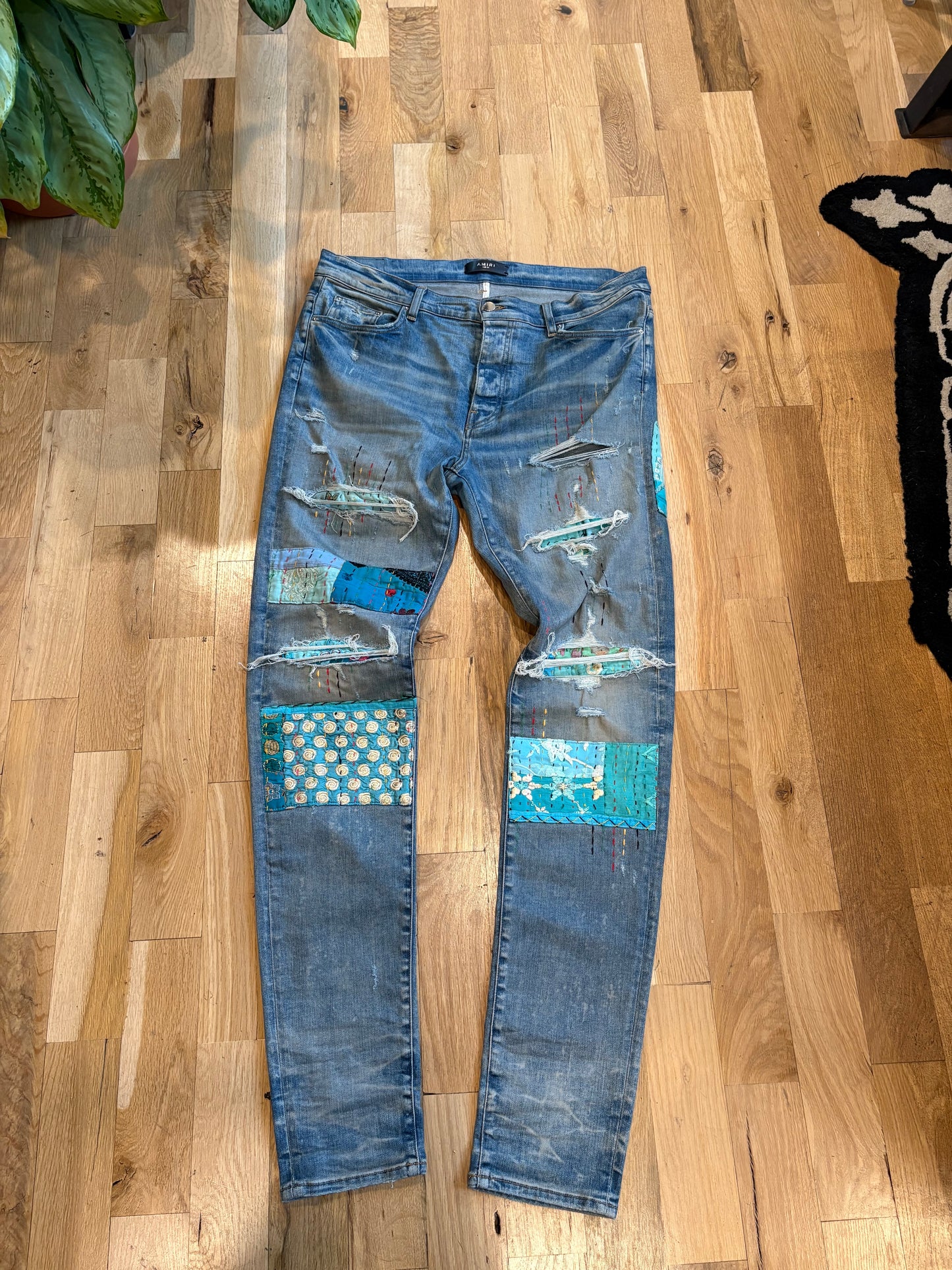 Amiri Jeans Light Wash Patchwork Size 38