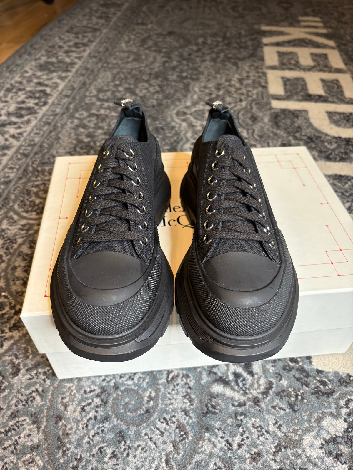 Alexander McQueen Tread Slick Low “Black Canvas and Leather” Clean Pg Size 7.5(40.5 EU)