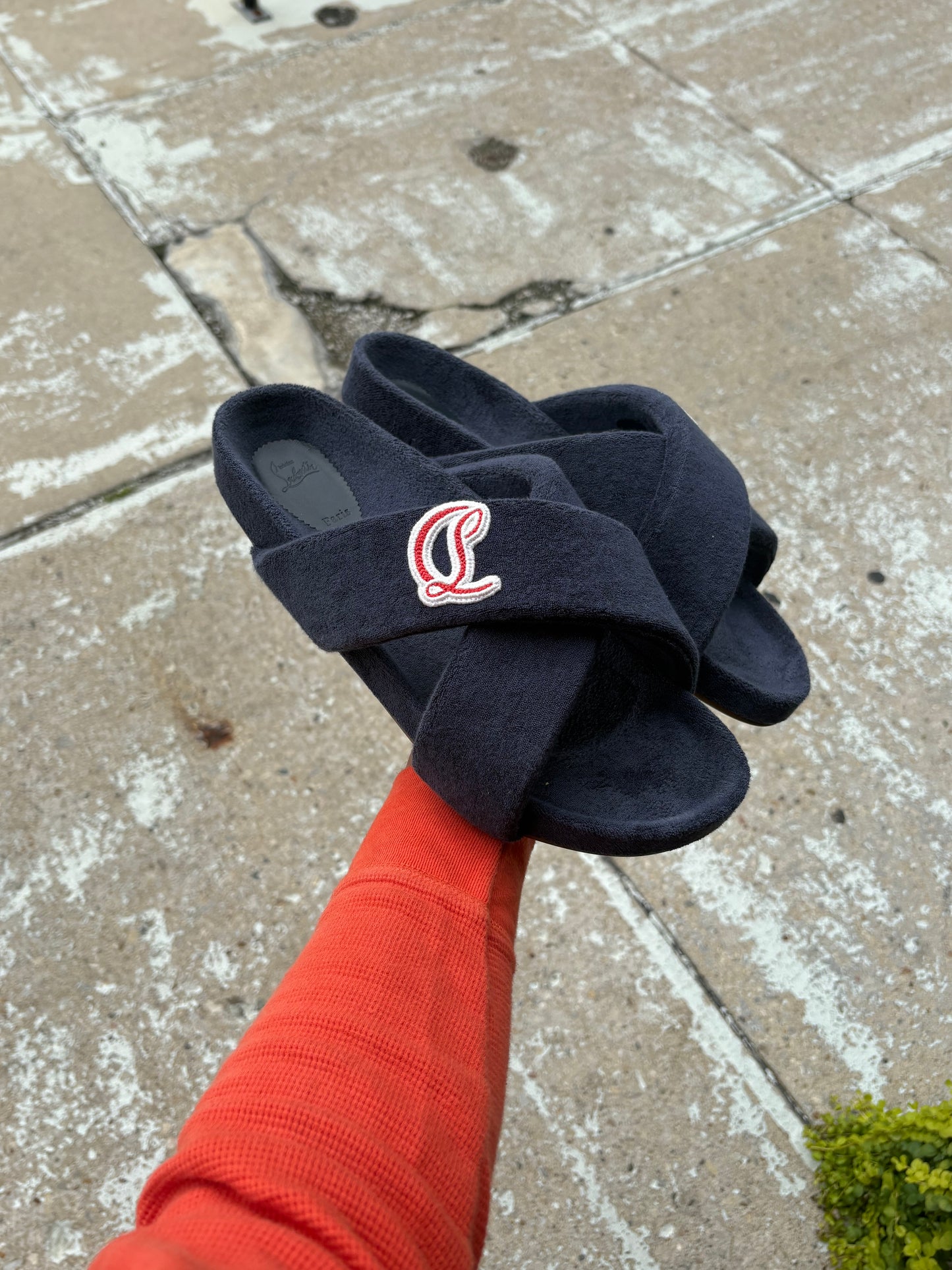Christian Louboutin Bizzu Cross Strap Terry Cloth Slides Clean Nb Size 13(46 EU)
