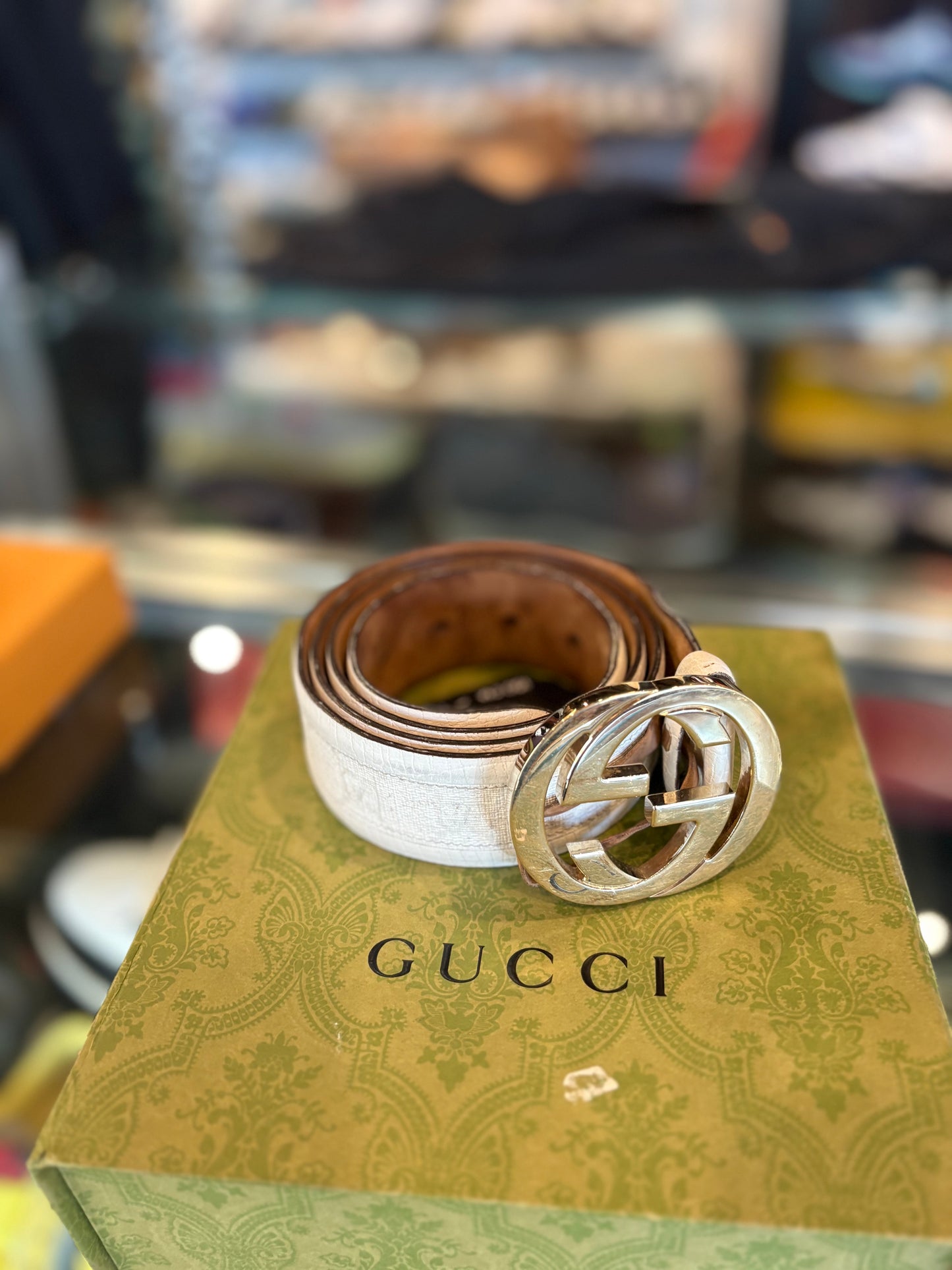 Gucci Belt White Silver Size 36/37