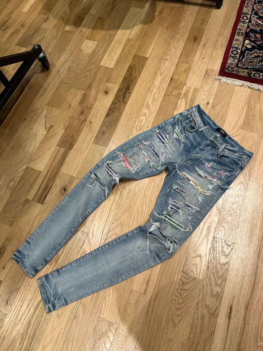 Amiri Jeans Light Wash Rainbow Bandana Size 31