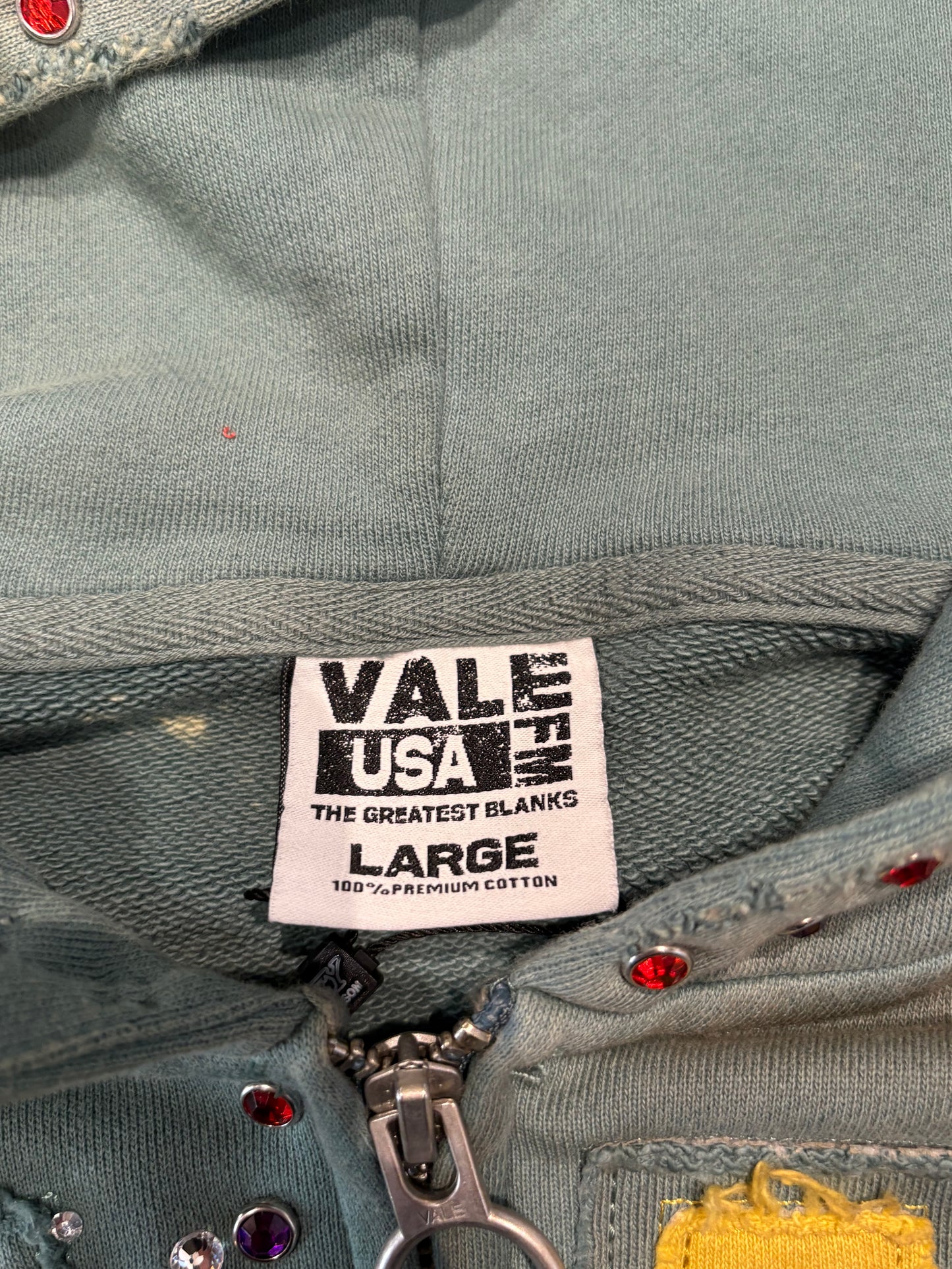 Vale Green Rhinestone Zip Hoodie Size Large